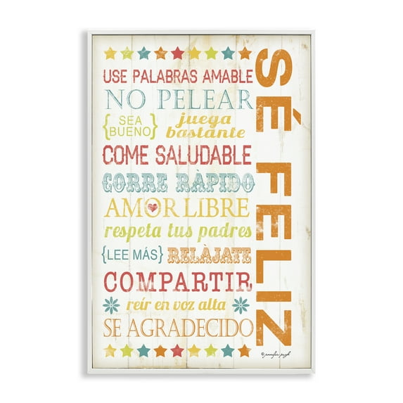 Stupell Industries Frases para Ser Feliz Inspirational Quotes & Sayings Painting White Framed Art Print Wall Art, 20 x 30