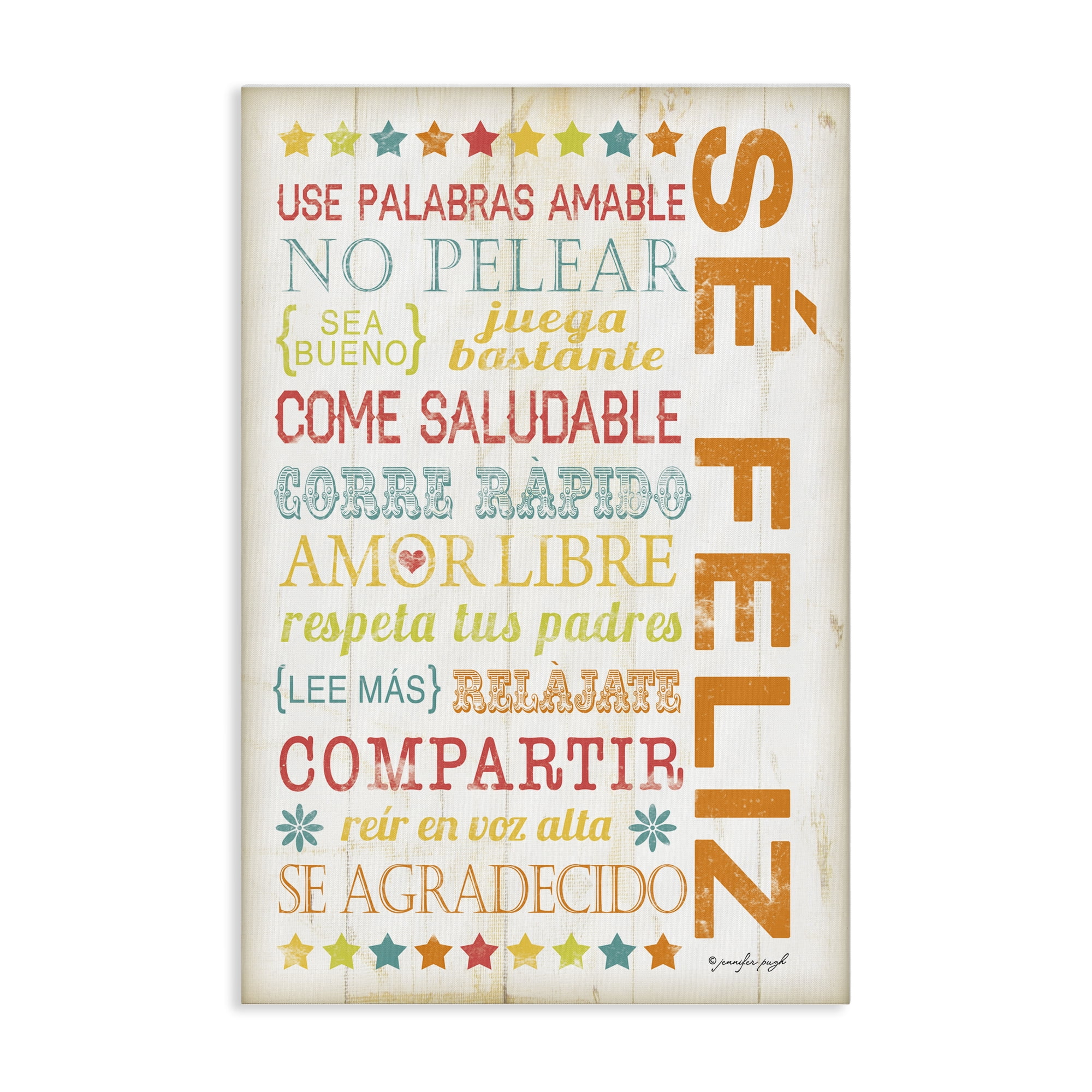 Stupell Industries Frases para Ser Feliz Inspirational Quotes & Sayings Painting Wrapped Canvas Art Print Wall Art, 30 x 45