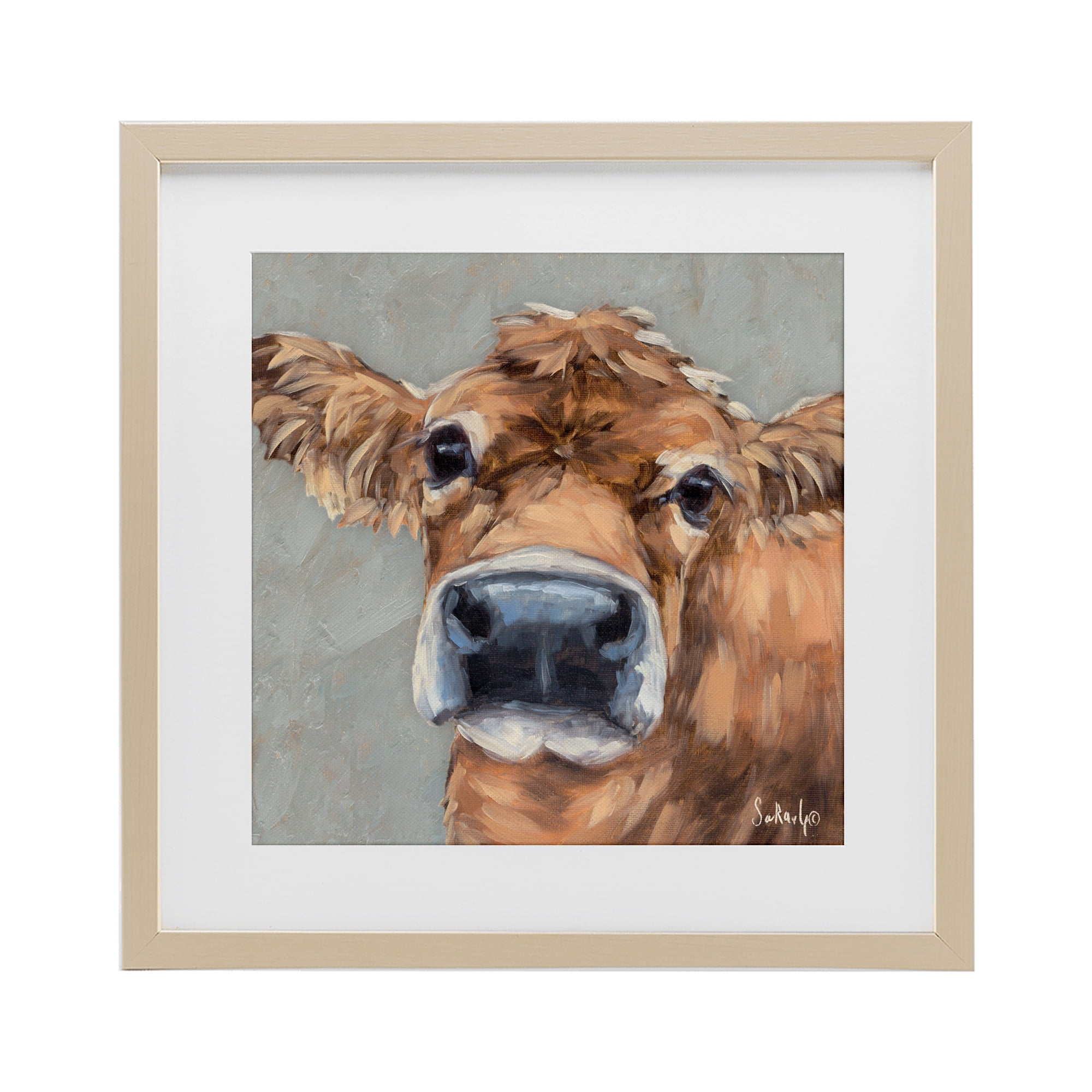 Stupell Industries Freckles The Cow Portrait Birch Framed Print Under Glass, design by Sara G. Designs