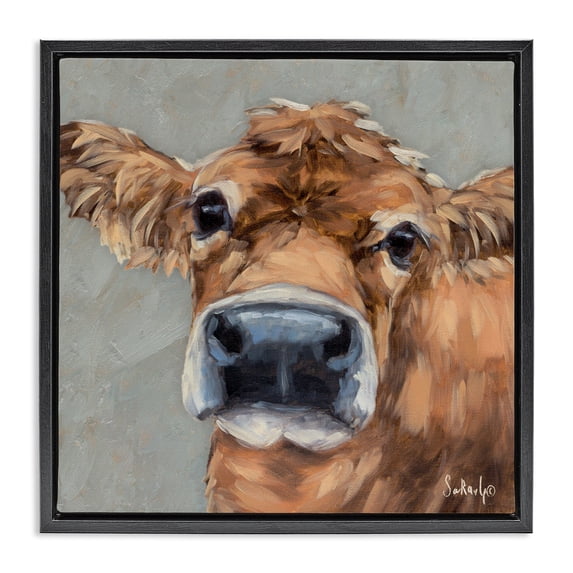 Stupell Industries Rustic Lodge Freckles The Cow Portrait Black Floating Frame Canvas Art, 25 x 25, by Sara G. Designs
