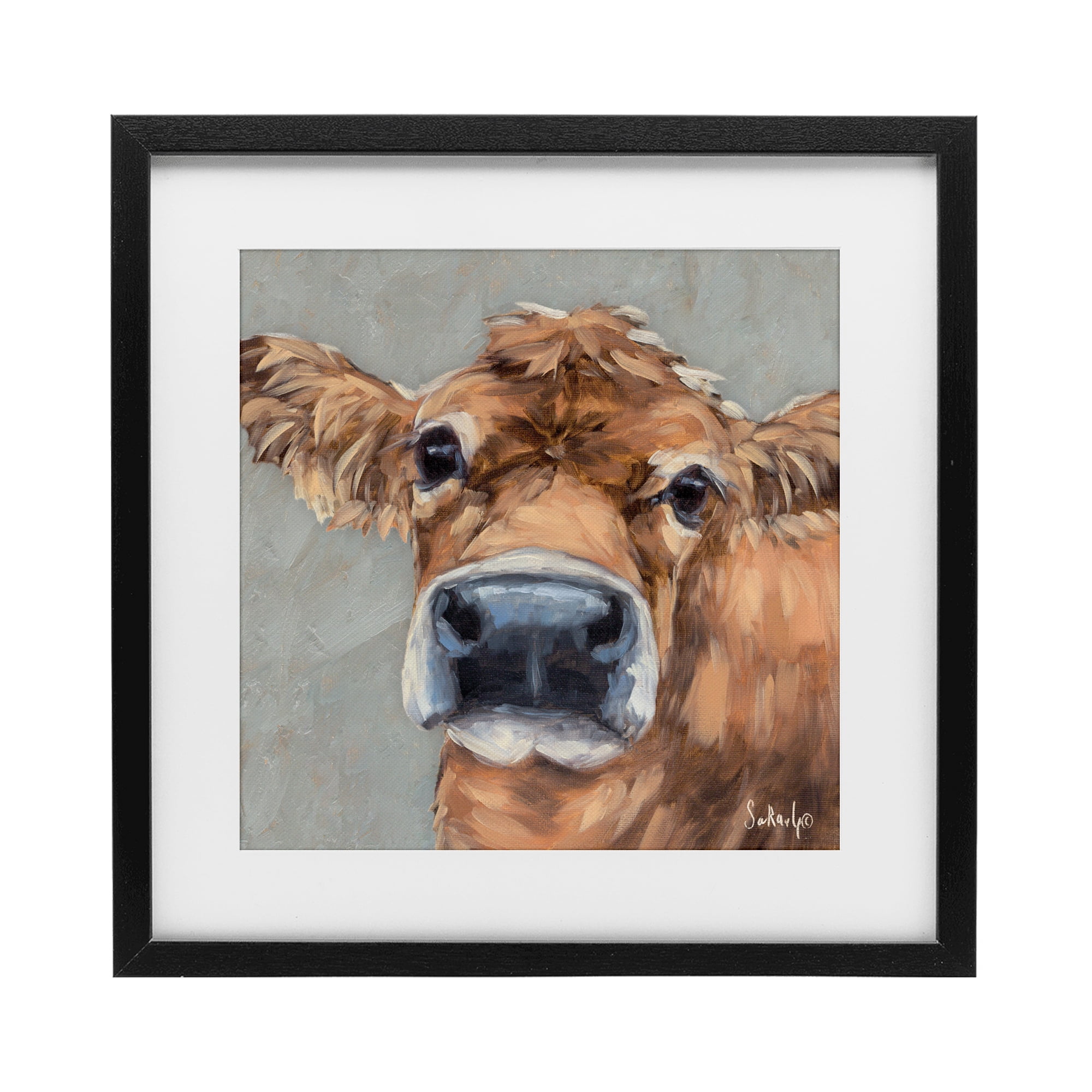 Stupell Industries Freckles The Cow Portrait Black Framed Print Under Glass, design by Sara G. Designs