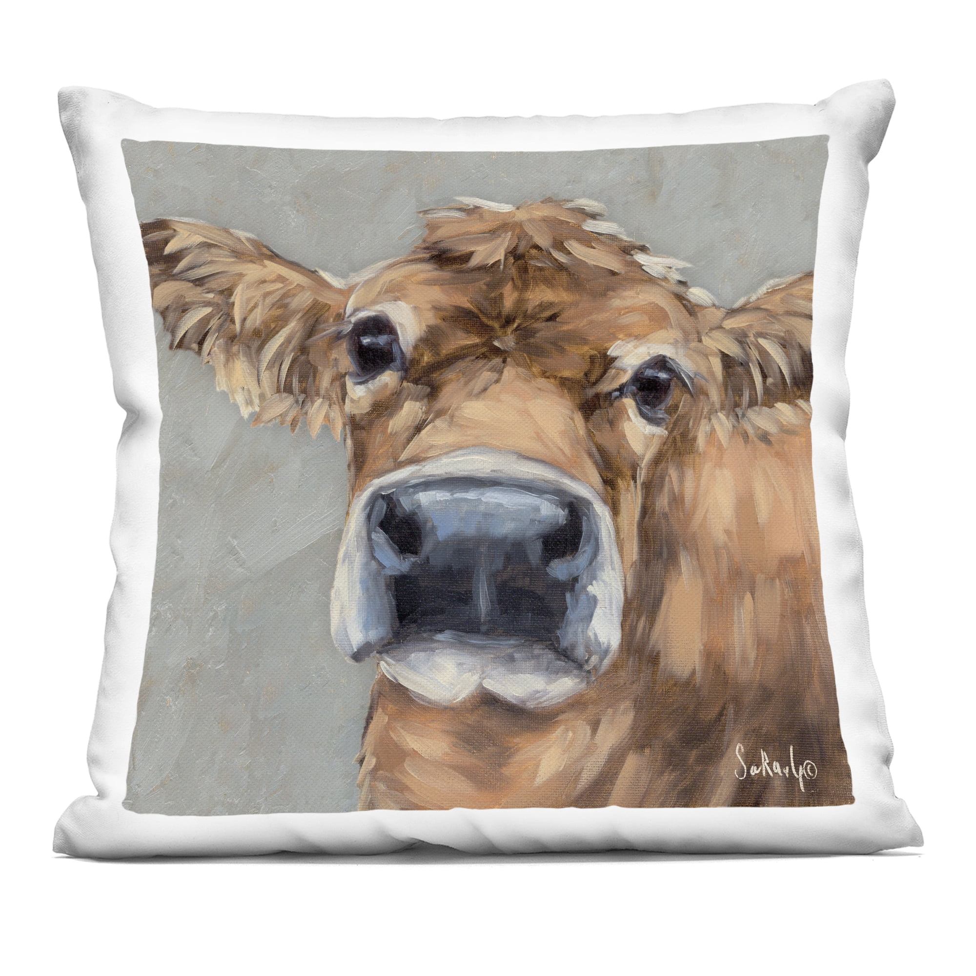 Stupell Industries Freckles The Cow Portrait Decorative Printed Throw Pillow, design by Sara G. Designs