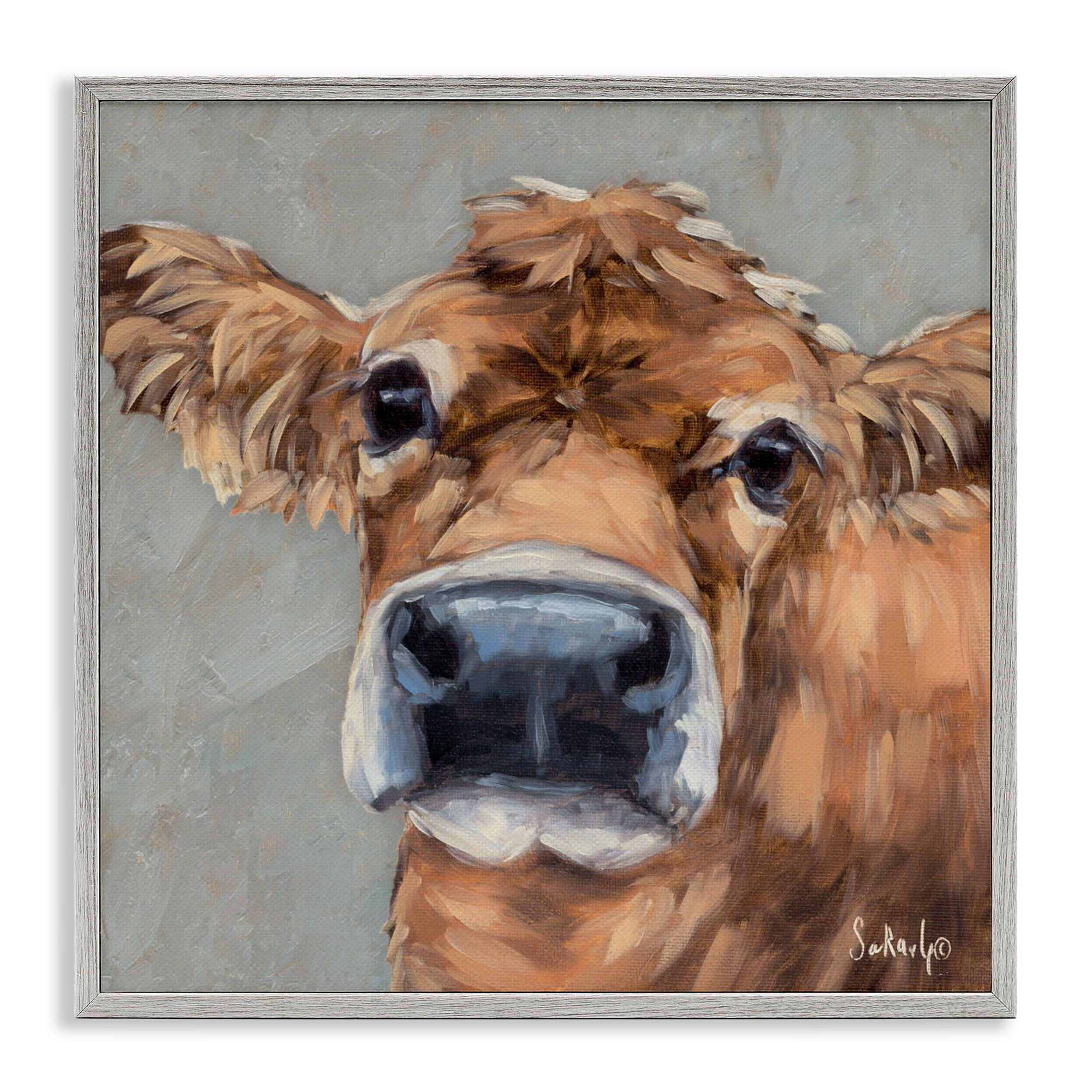 Stupell Industries Freckles The Cow Portrait Gray Framed Giclee Art, design by Sara G. Designs