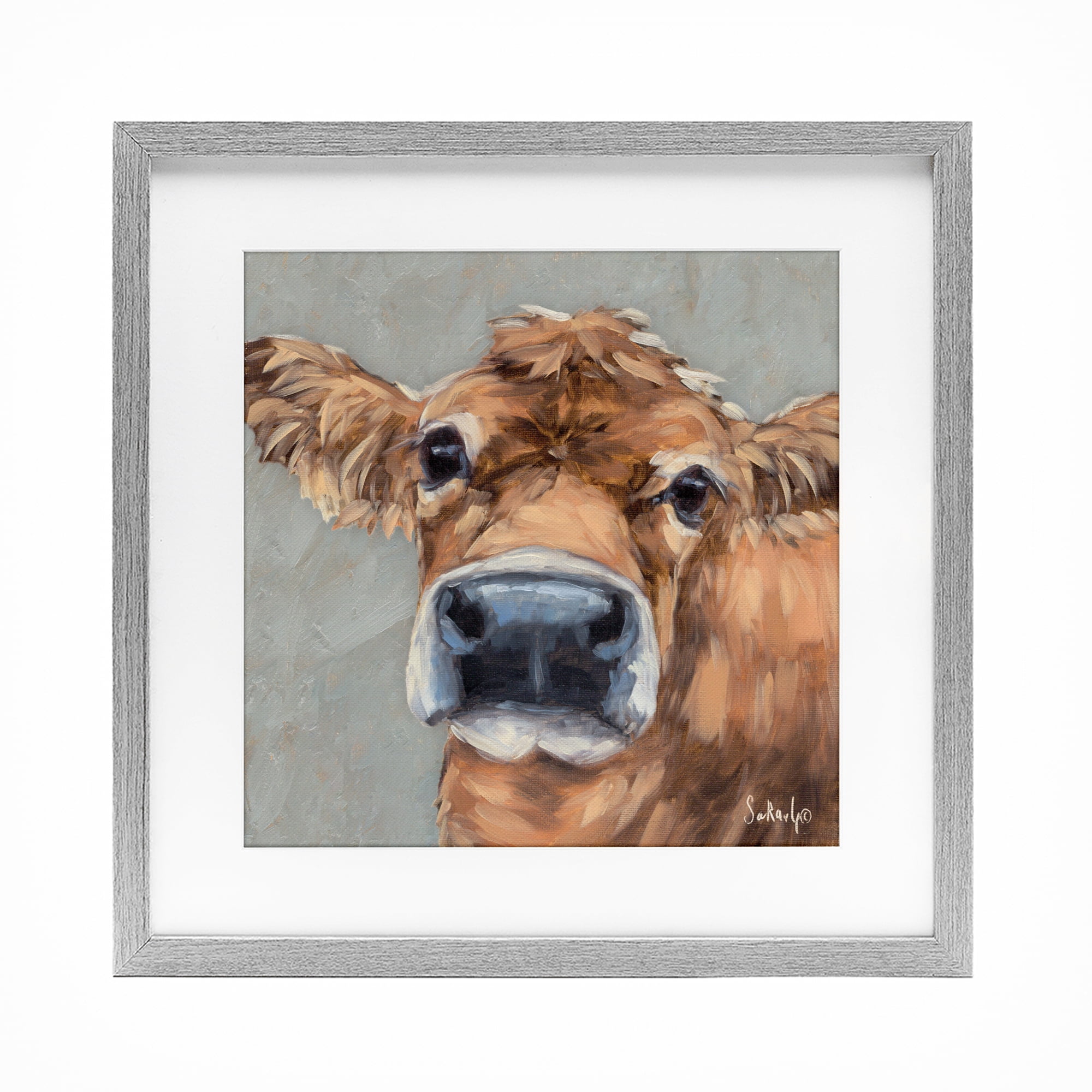 Stupell Industries Freckles The Cow Portrait Gray Framed Print Under Glass, design by Sara G. Designs