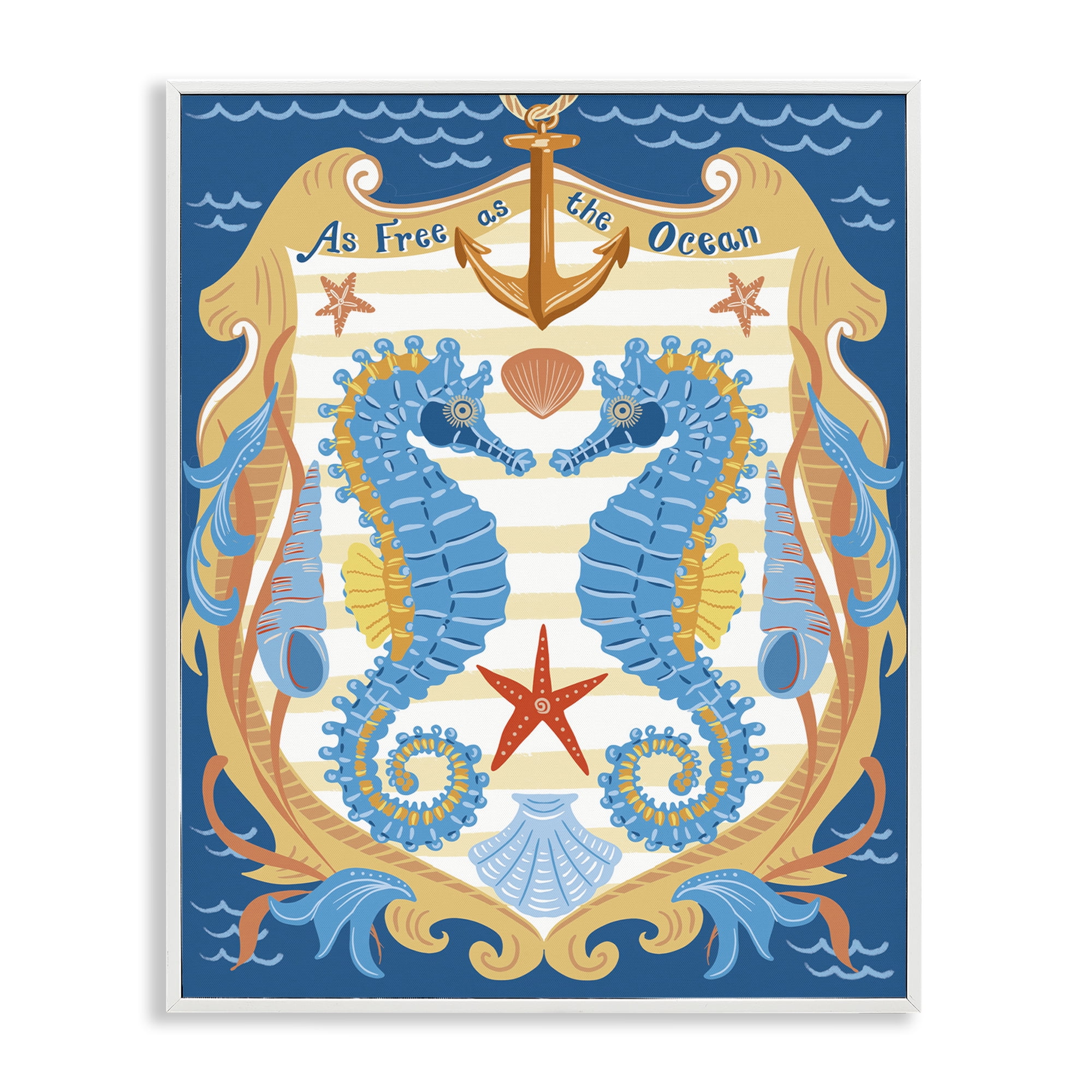 Stupell Industries Free As Ocean Seahorses Nautical & Beach Painting White Framed Art Print Wall Art, 24 x 30