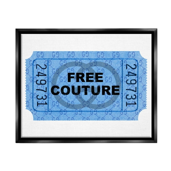 Stupell Industries Free Couture Blue Ticket Stub Beauty & Fashion Painting Black Floater Framed Art Print Wall Art