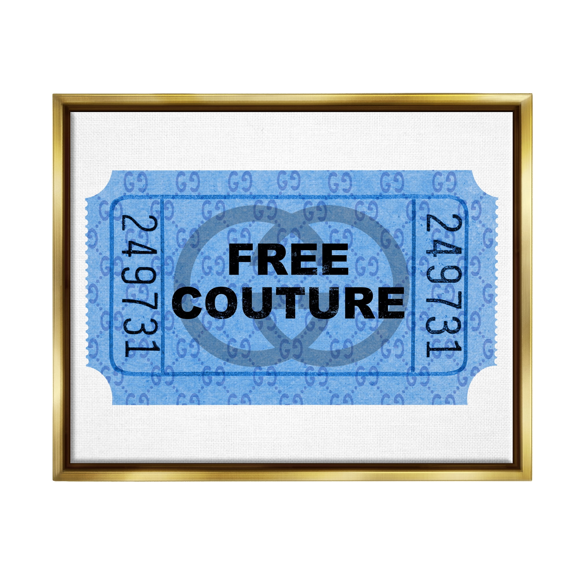 Stupell Industries Free Couture Blue Ticket Stub Beauty & Fashion Painting Gold Floater Framed Art Print Wall Art