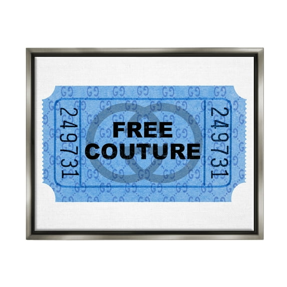 Stupell Industries Free Couture Blue Ticket Stub Beauty & Fashion Painting Gray Floater Framed Art Print Wall Art