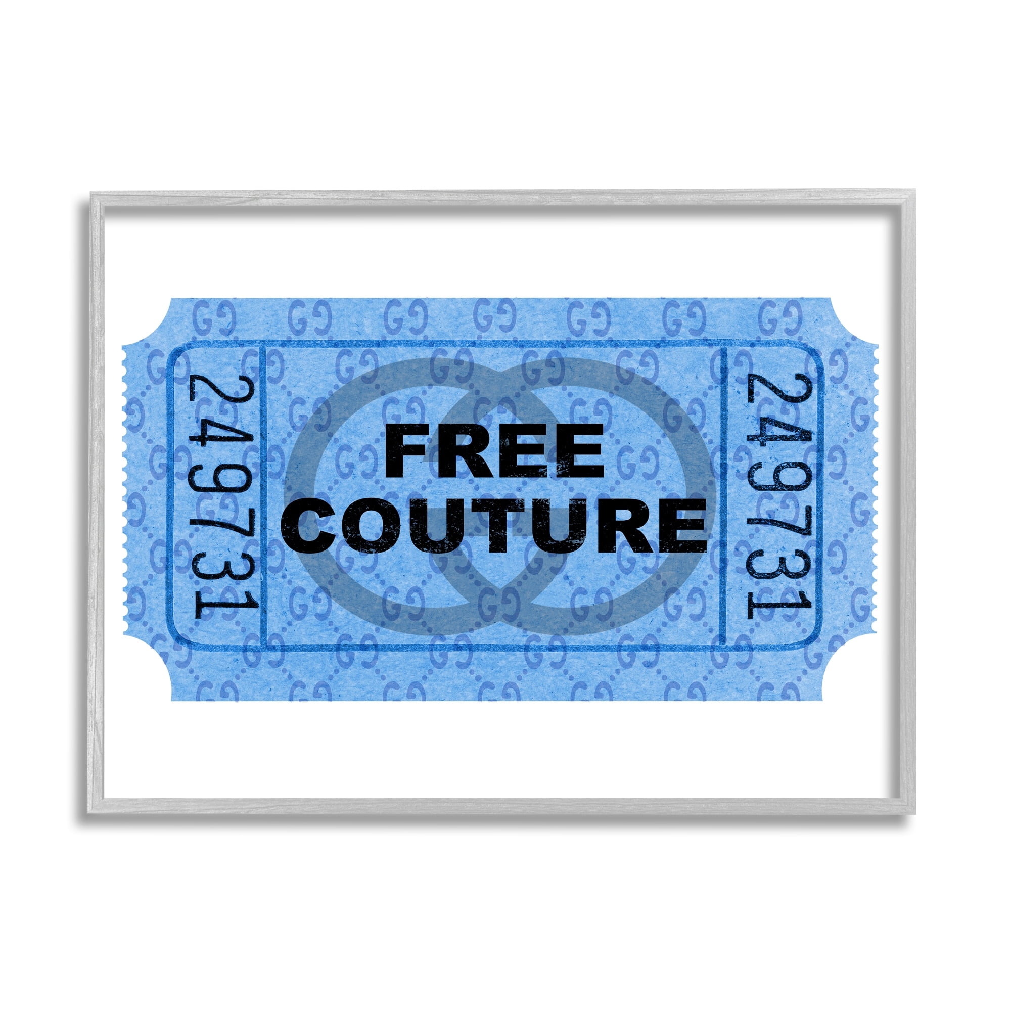 Stupell Industries Free Couture Blue Ticket Stub Beauty & Fashion Painting Gray Framed Art Print Wall Art