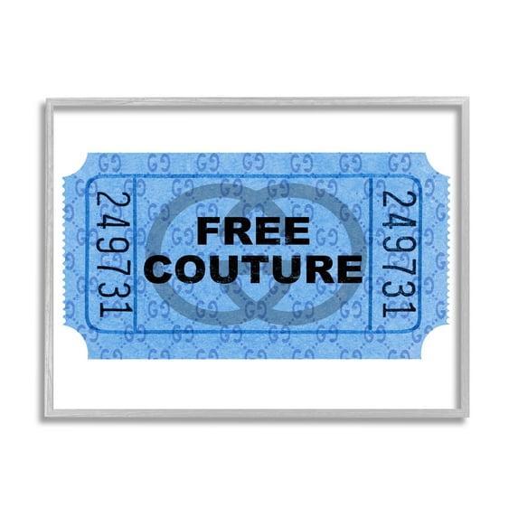 Stupell Industries Free Couture Blue Ticket Stub Beauty & Fashion Painting Gray Framed Art Print Wall Art