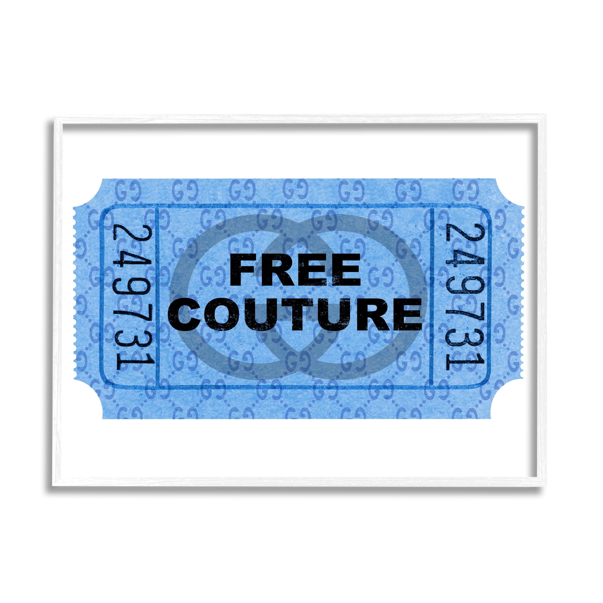 Stupell Industries Free Couture Blue Ticket Stub Beauty & Fashion Painting White Framed Art Print Wall Art