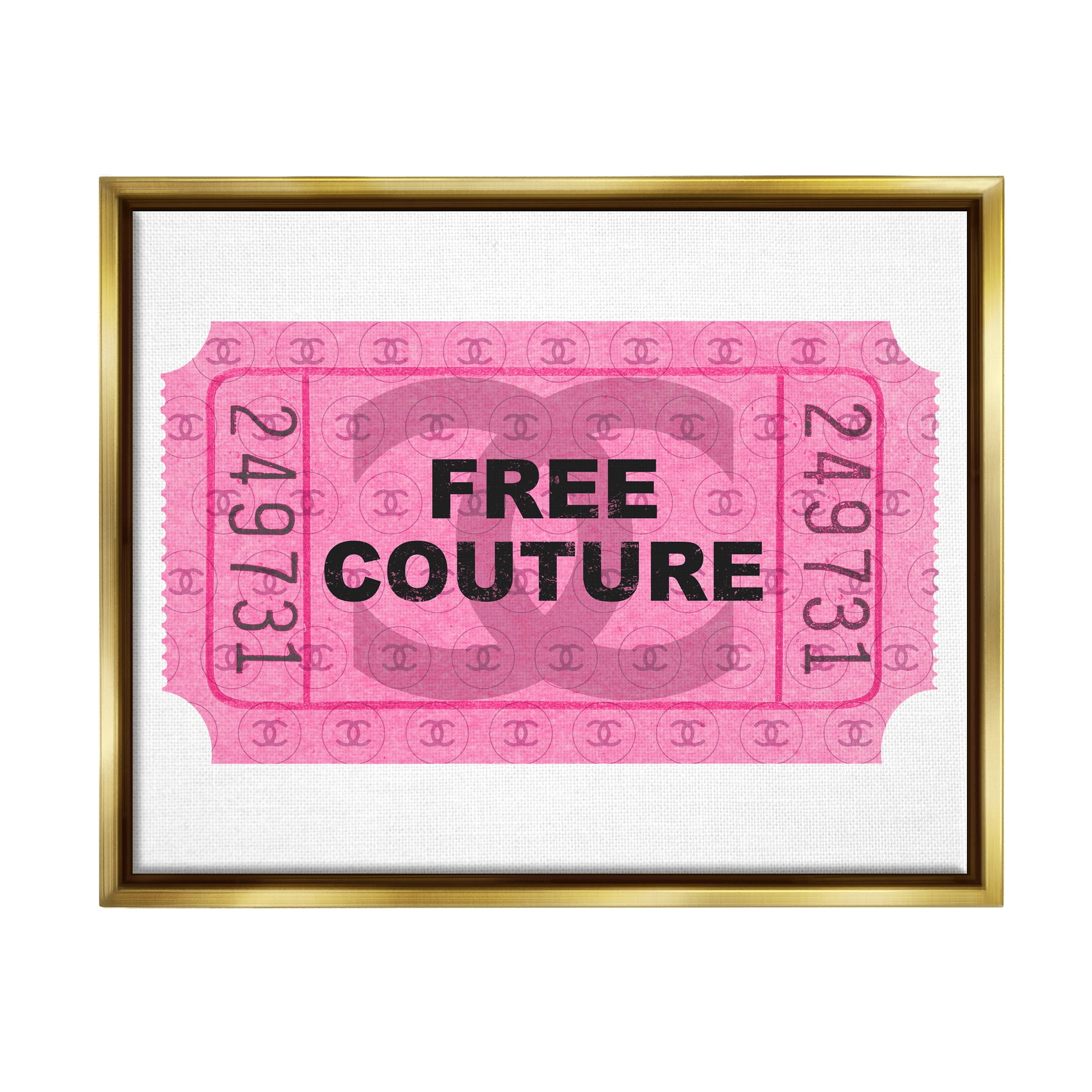 Stupell Industries Free Couture Pink Ticket Stub Beauty & Fashion Painting Gold Floater Framed Art Print Wall Art