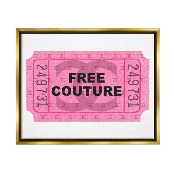 Stupell Industries Free Couture Pink Ticket Stub Beauty & Fashion Painting Gold Floater Framed Art Print Wall Art