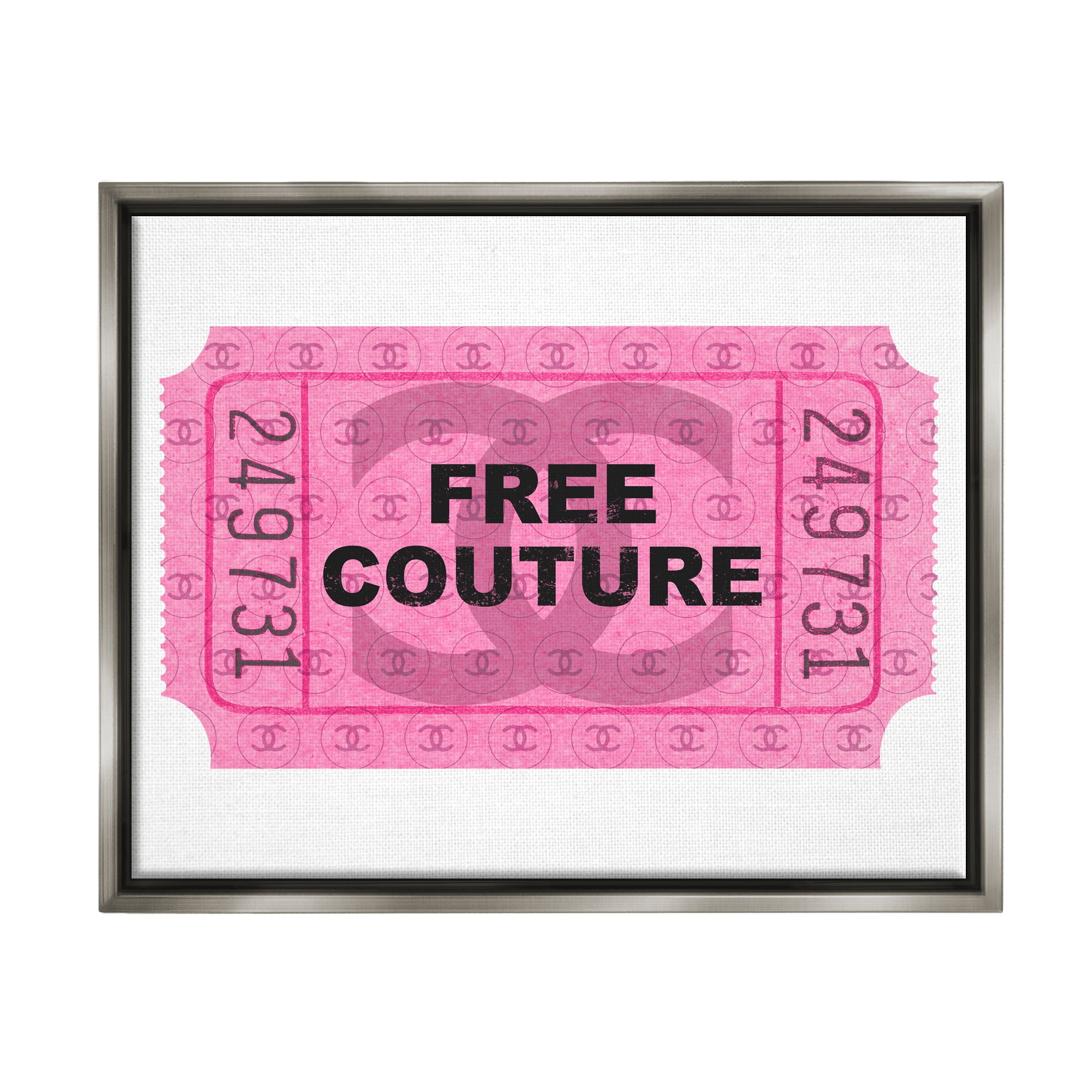 Stupell Industries Free Couture Pink Ticket Stub Beauty & Fashion Painting Gray Floater Framed Art Print Wall Art