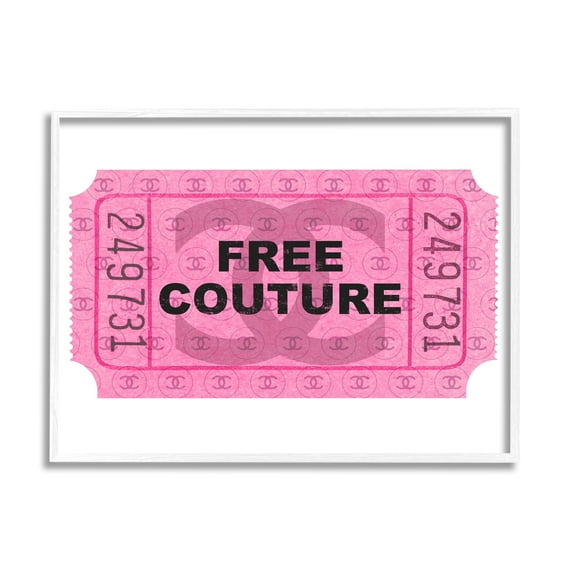 Stupell Industries Free Couture Pink Ticket Stub Beauty & Fashion Painting White Framed Art Print Wall Art