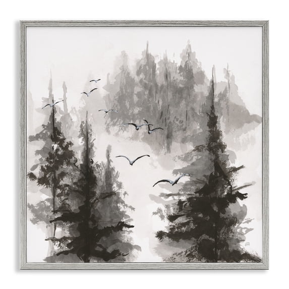 Stupell Industries Rustic Lodge Free Flying Through Forest Gray Framed Giclee Art, 24 x 24, by Chris Paschke