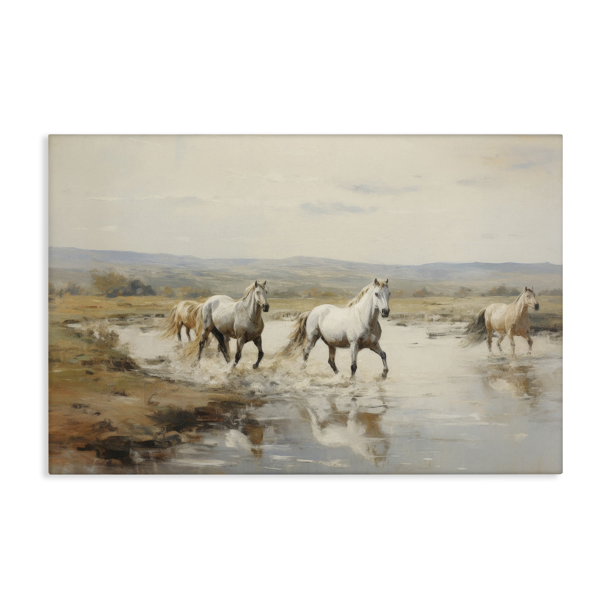 Stupell Industries Free Horses Running Landscape Painting Gallery Wrapped Canvas Art Print Wall Art, 24 x 16