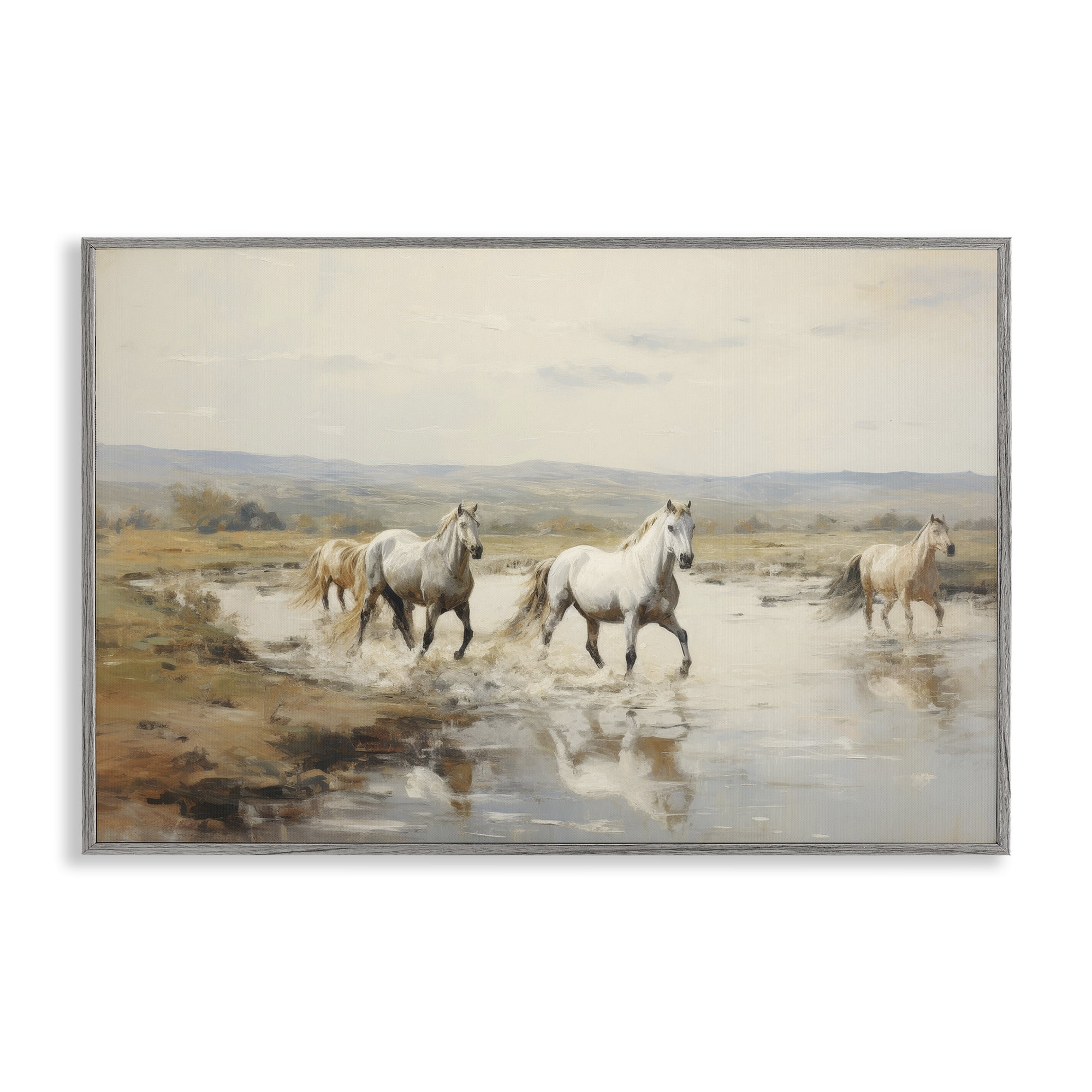 Stupell Industries Free Horses Running Landscape Painting Gray Framed Art Print Wall Art, 30 x 20