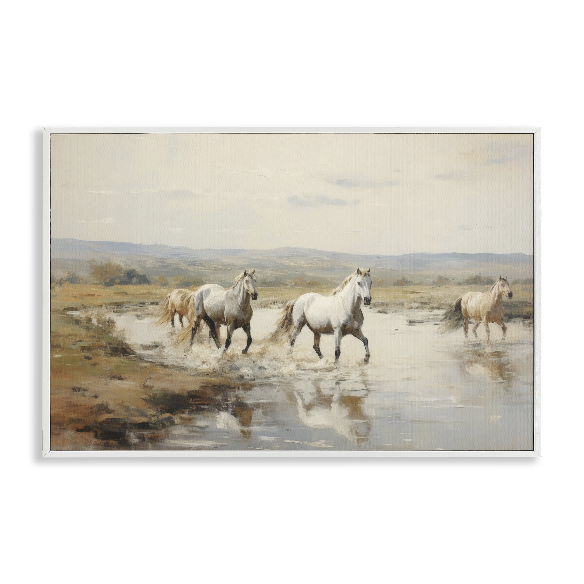 Stupell Industries Free Horses Running Landscape Painting White Framed Art Print Wall Art, 18 x 12