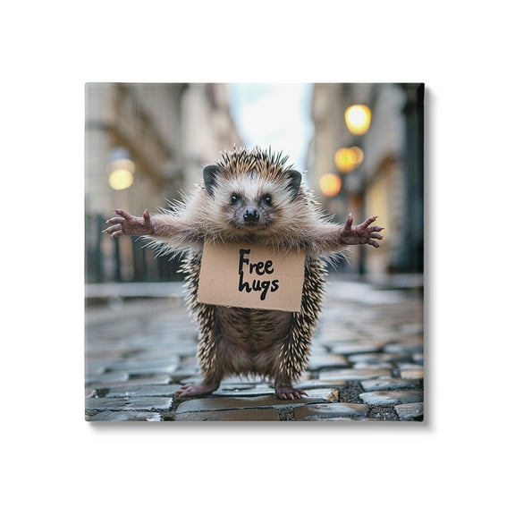 Stupell Industries Free Hugs Hedgehog Animals & Insects Painting Gallery Wrapped Canvas Art Print Wall Art, 17 x 17
