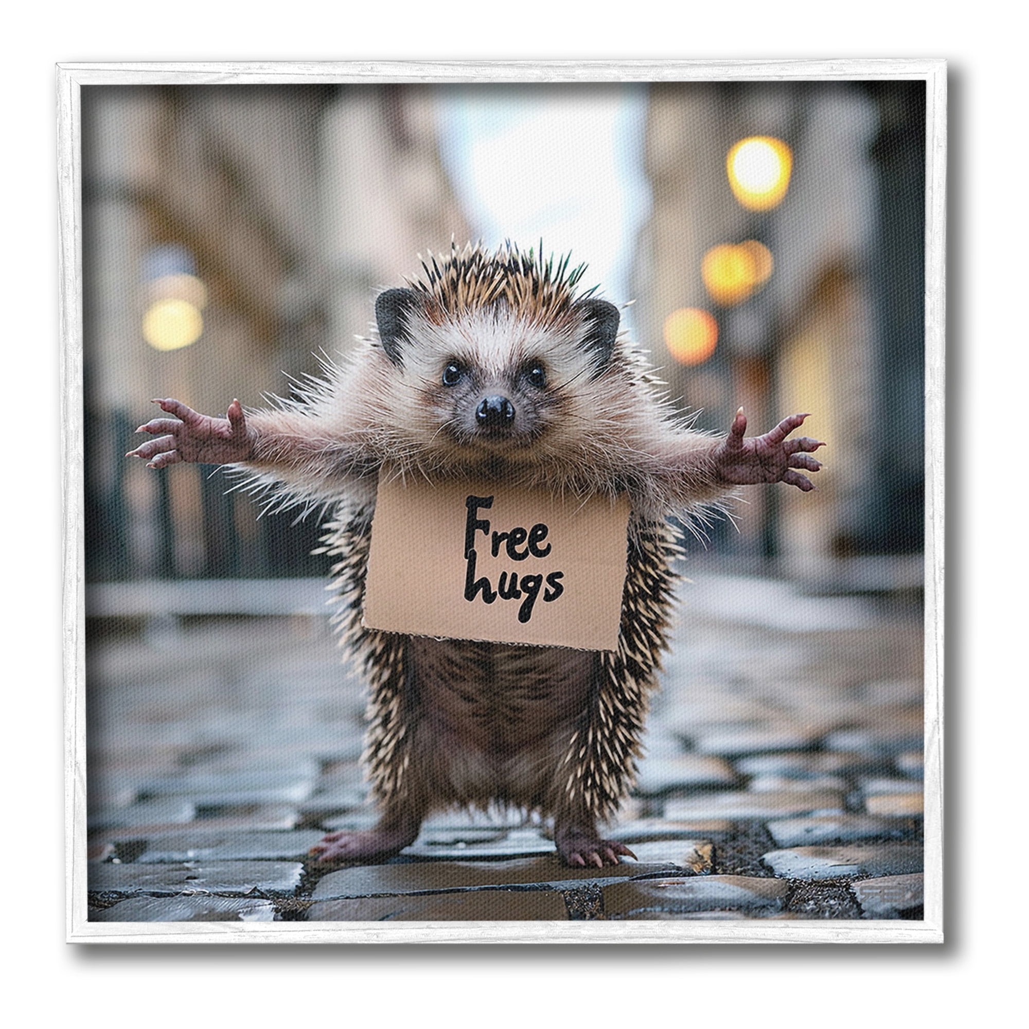 Stupell Industries Free Hugs Hedgehog Animals & Insects Painting White Framed Art Print Wall Art, 12 x 12