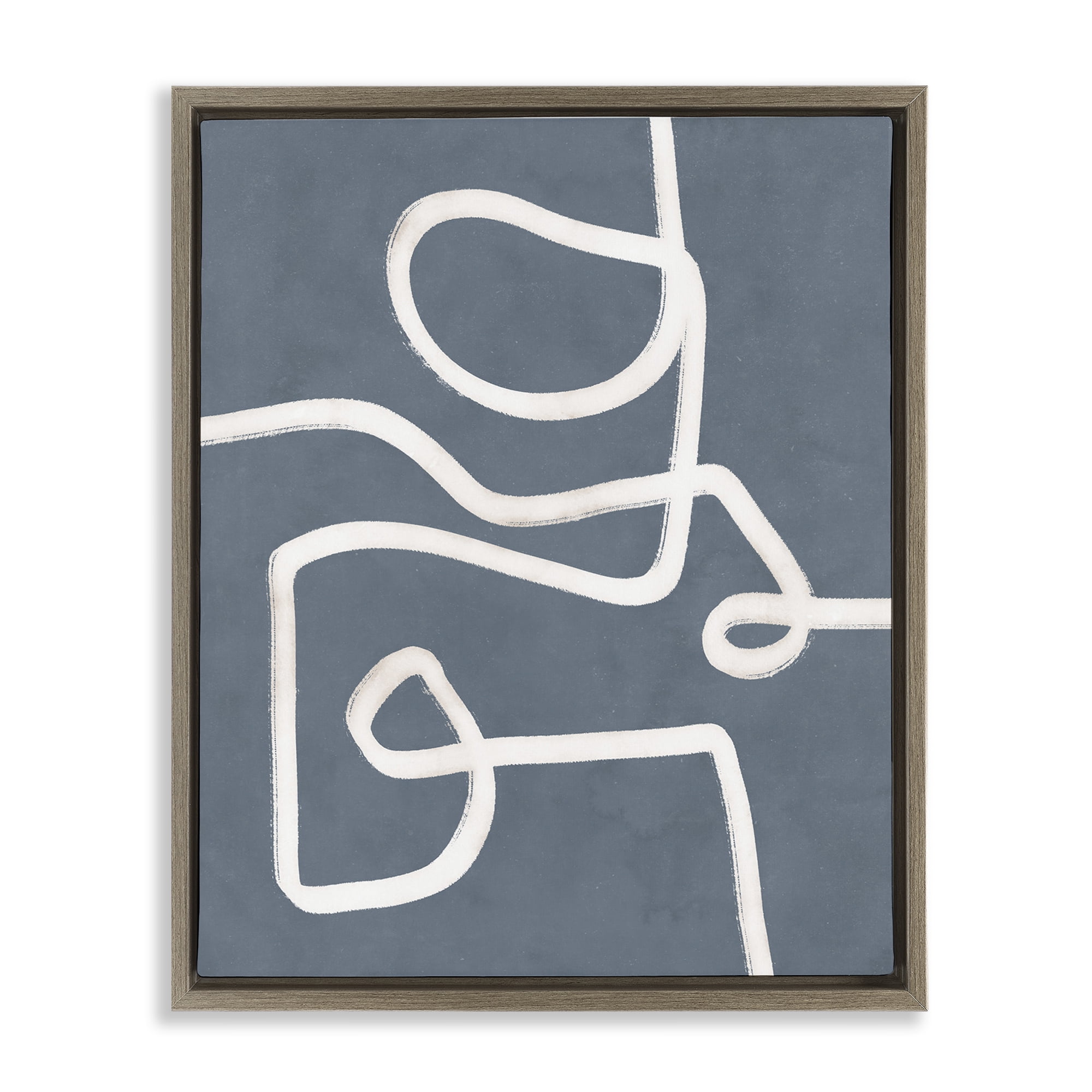 Stupell Industries Free Line on Blue Abstract Painting Brown Floater Framed Canvas Art Print Wall Art, 25 x 31