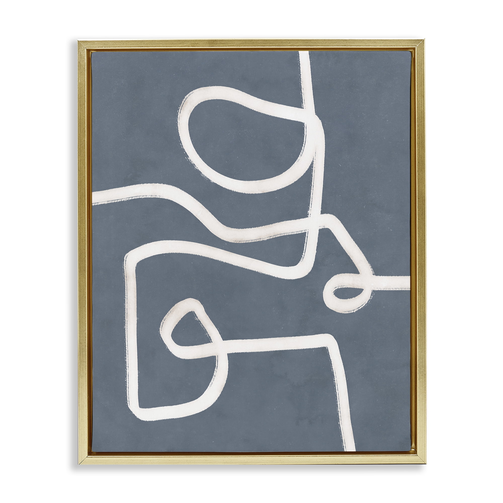 Stupell Industries Free Line on Blue Abstract Painting Gold Floater Framed Canvas Art Print Wall Art, 25 x 31