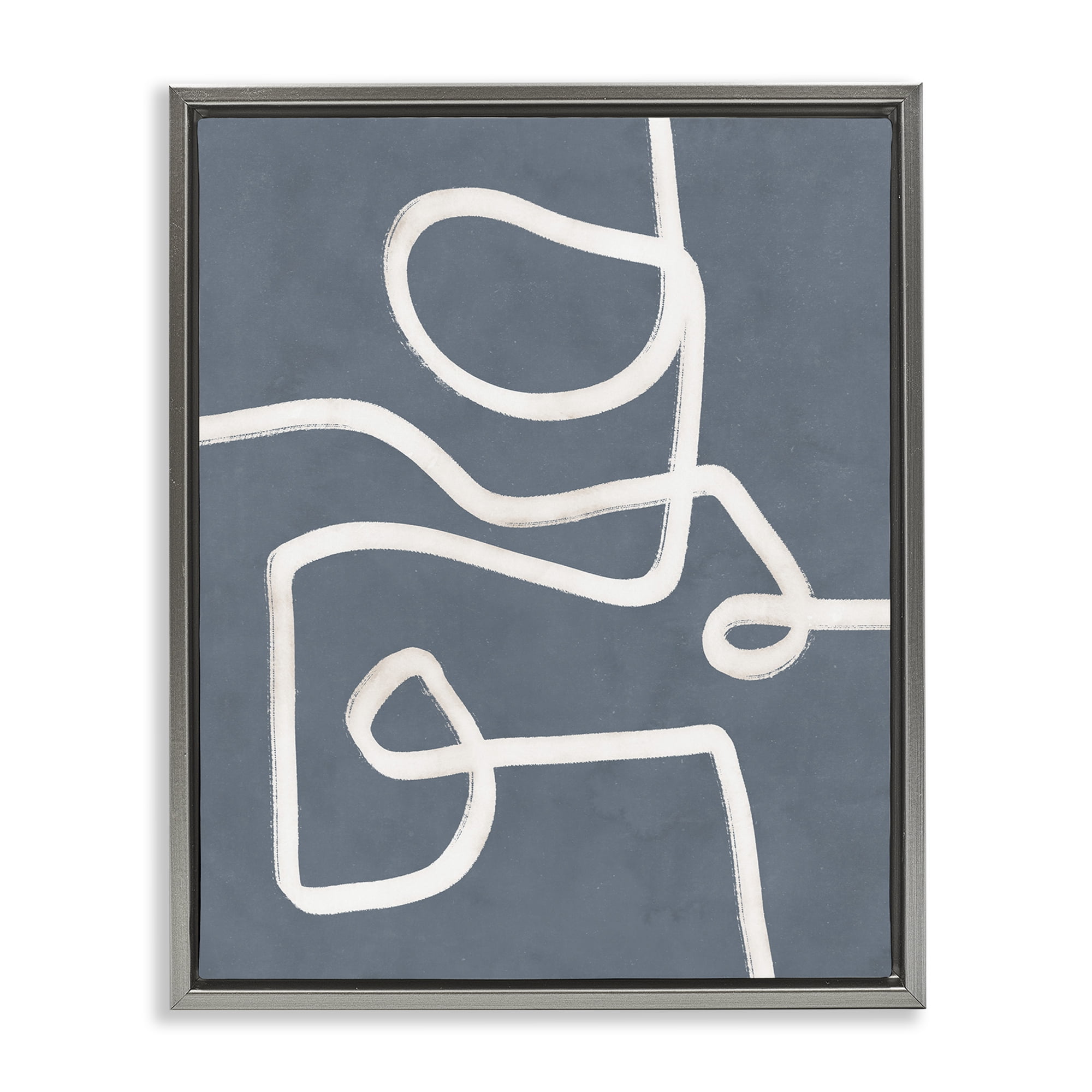 Stupell Industries Free Line on Blue Abstract Painting Gray Floater Framed Canvas Art Print Wall Art, 17 x 21