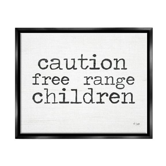 Stupell Industries Free Range Children Phrase Typography Painting Black Floater Framed Art Print Wall Art, 21 x 17