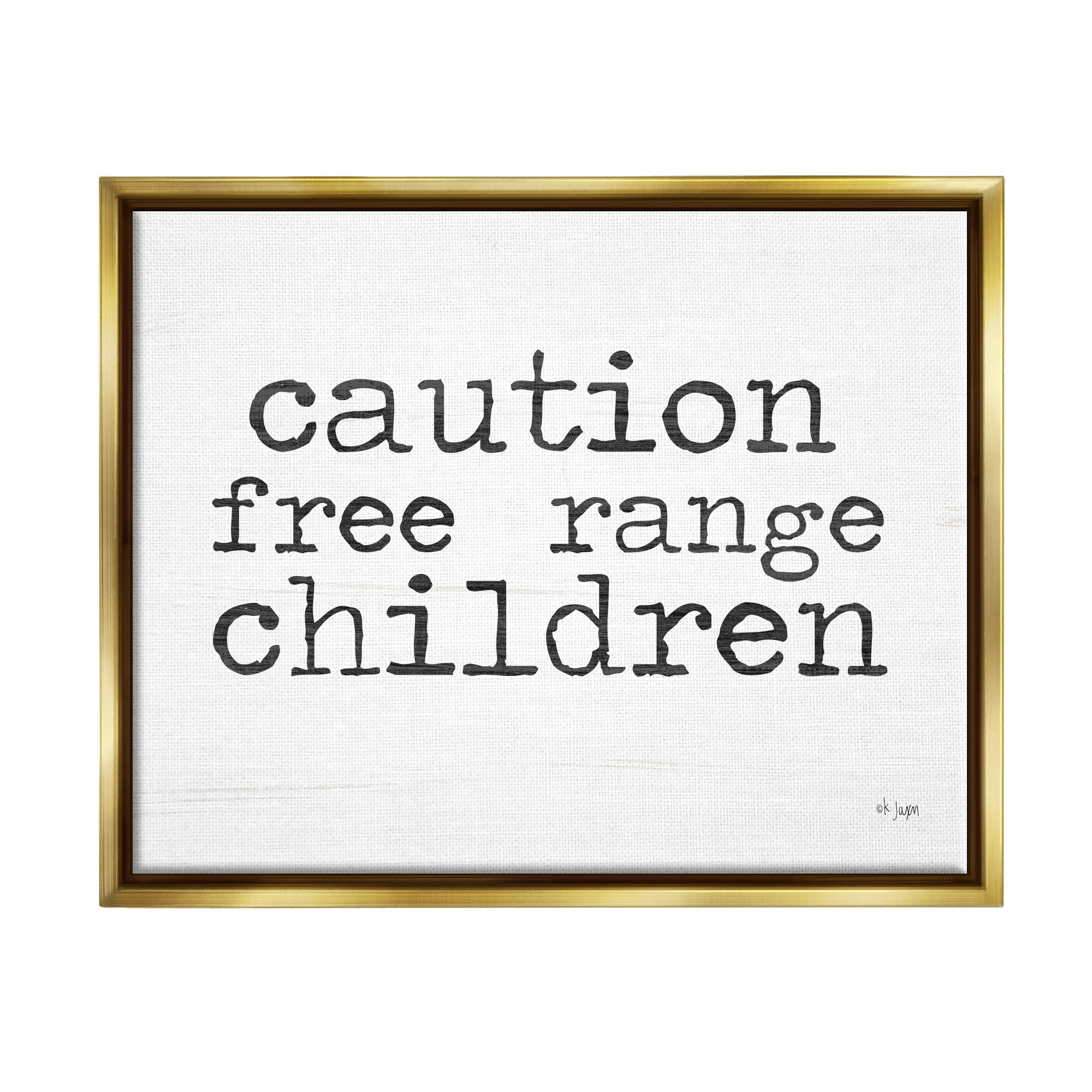 Stupell Industries Free Range Children Phrase Typography Painting Gold Floater Framed Art Print Wall Art, 31 x 25