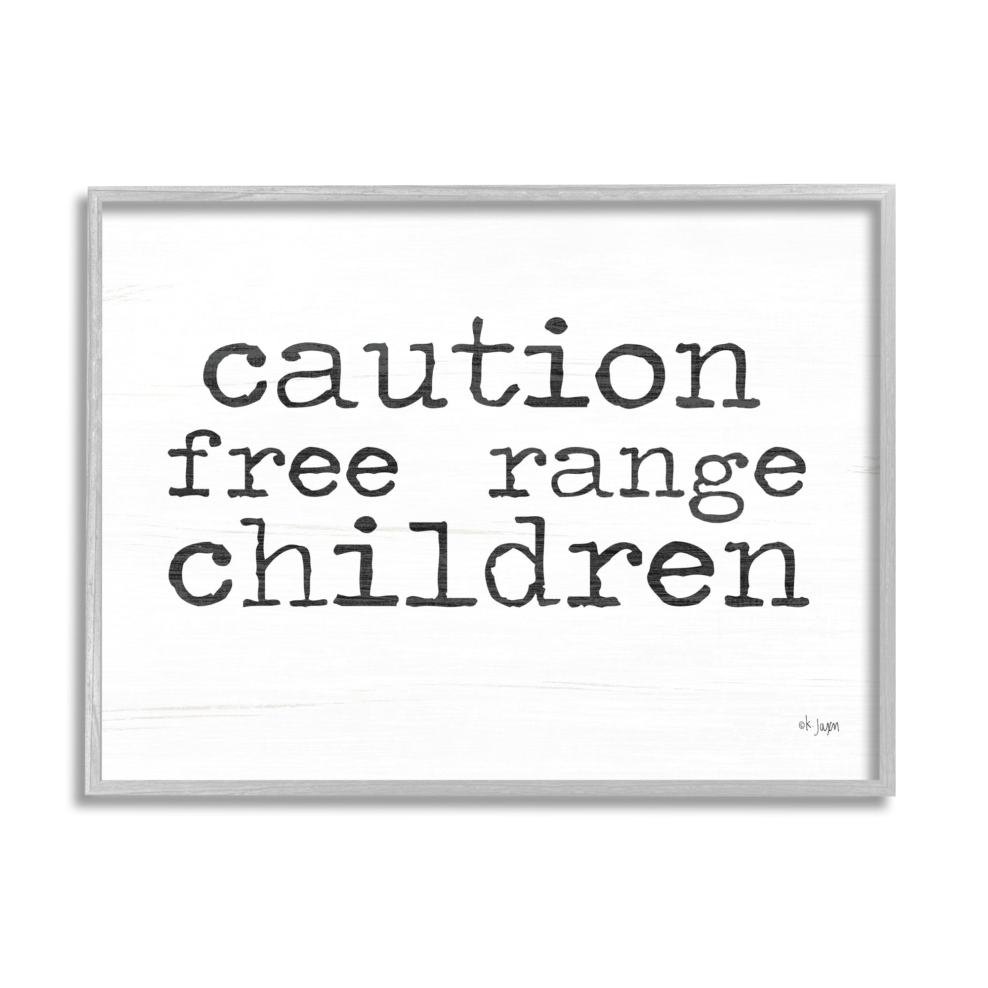 Stupell Industries Free Range Children Phrase Typography Painting Gray Framed Art Print Wall Art, 14 x 11