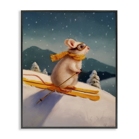 Stupell Industries Free Rider Skiing Mouse Black Framed Giclee Art design by Lucia Heffernan, 20 x 16