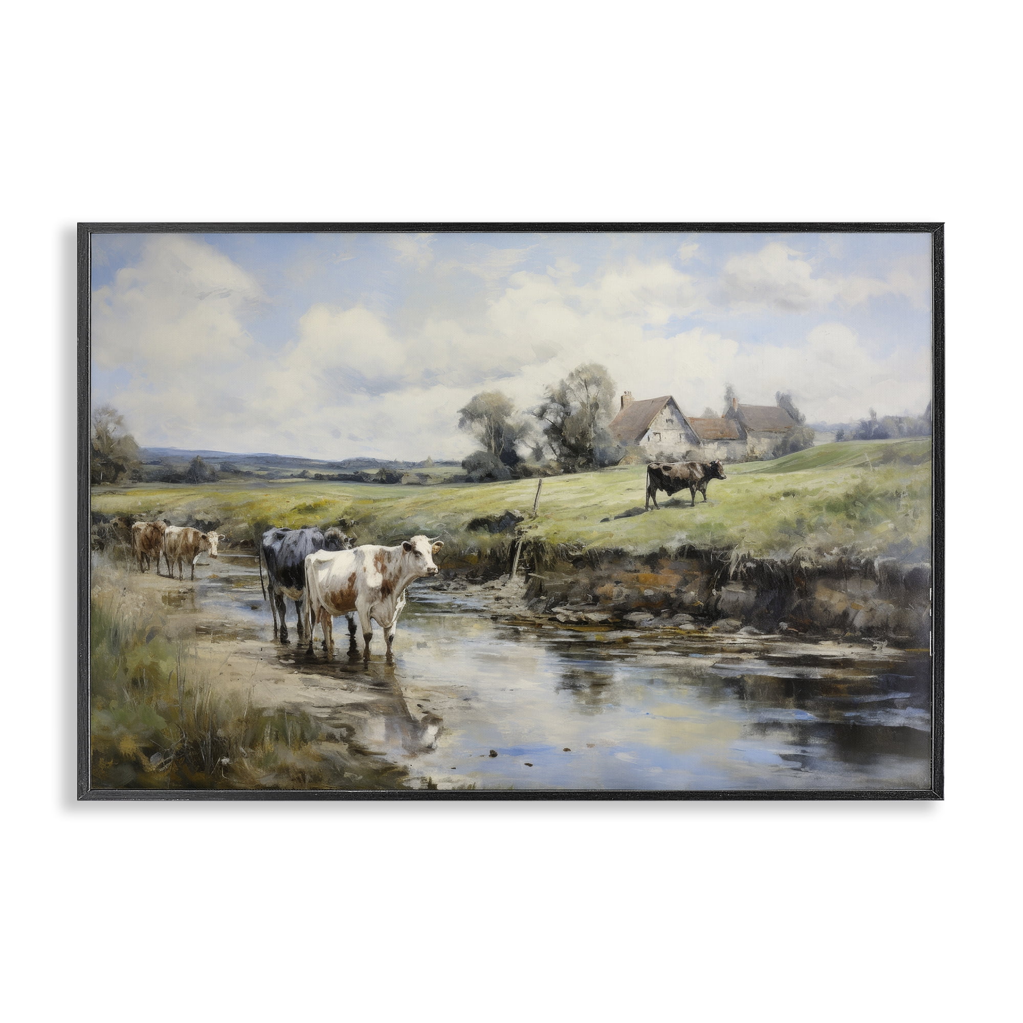Stupell Industries Free Roaming Cattle Landscape & Nature Painting Black Framed Art Print Wall Art, 24 x 16