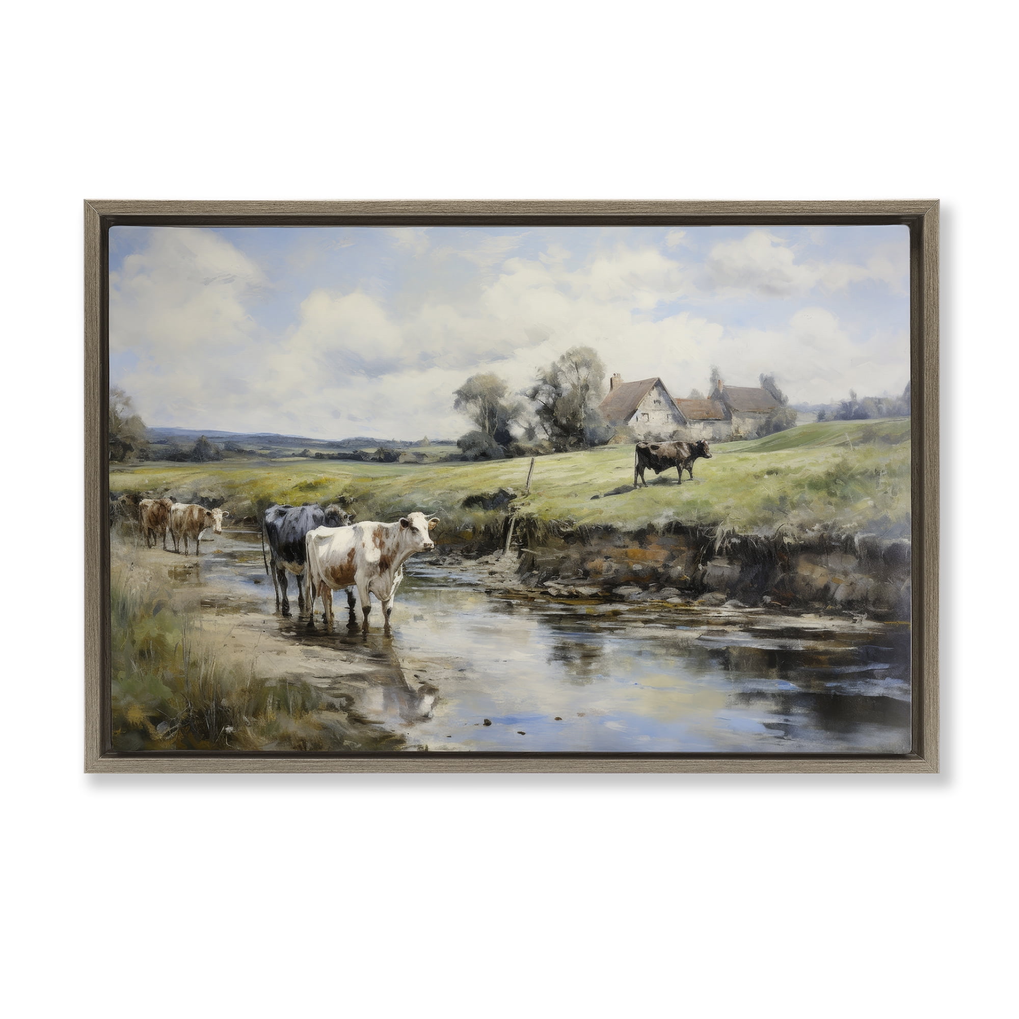 Stupell Industries Free Roaming Cattle Landscape & Nature Painting Brown Floater Framed Canvas Art Print Wall Art, 31 x 21