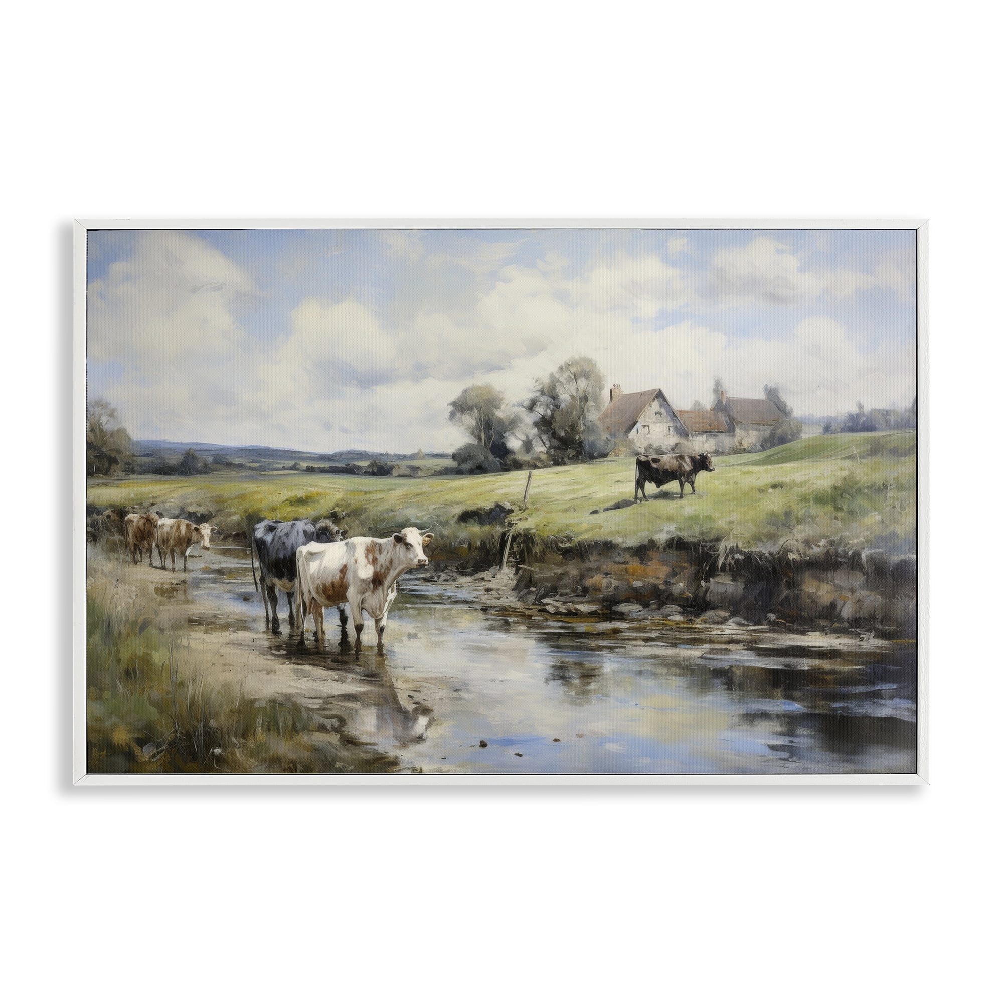 Stupell Industries Free Roaming Cattle Landscape & Nature Painting White Framed Art Print Wall Art, 24 x 16