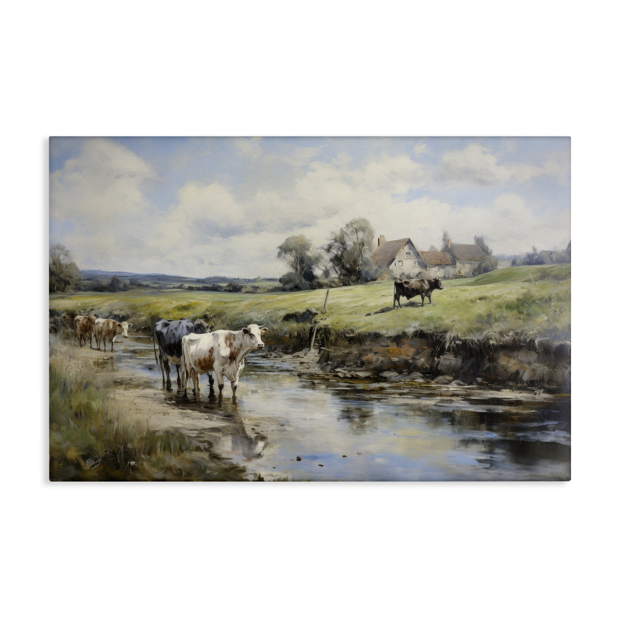 Stupell Industries Free Roaming Cattle Landscape & Nature Painting Wrapped Canvas Art Print Wall Art, 24 x 16