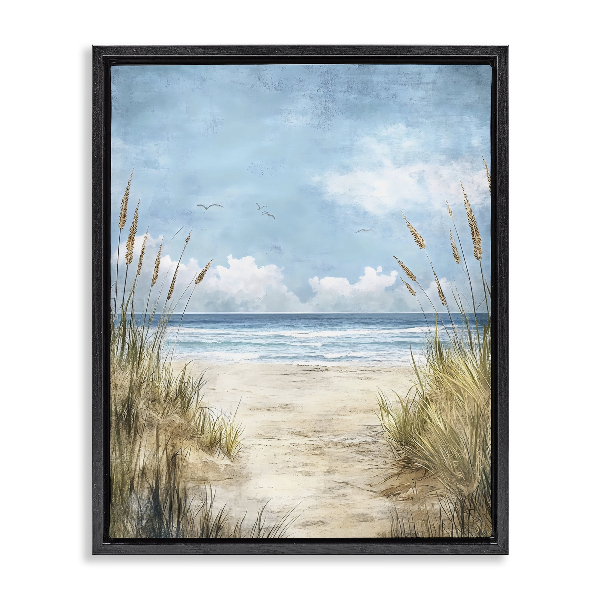 Stupell Industries Free Seagulls over Beach Dunes Black Framed Floater Canvas Wall Art, design by Creative Studio