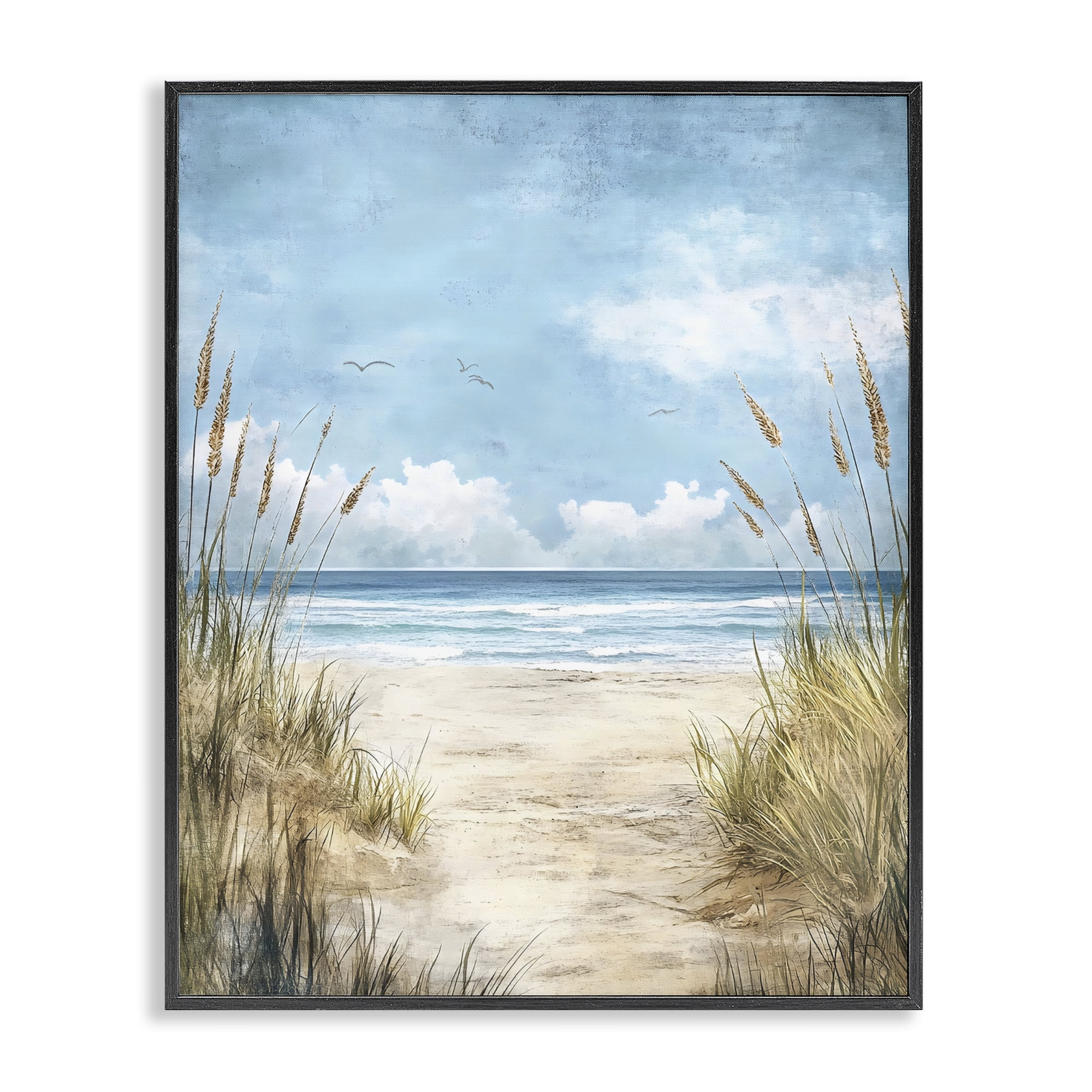 Stupell Industries Free Seagulls over Beach Dunes Black Framed Giclee Art, design by Creative Studio