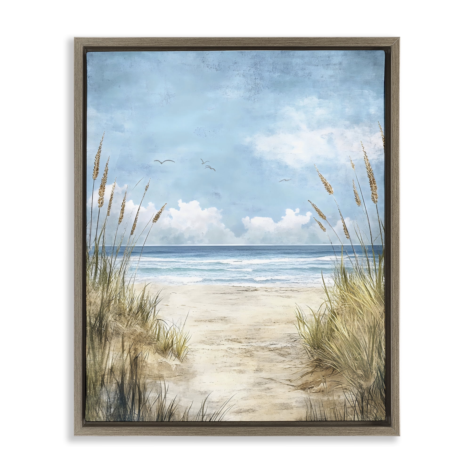 Stupell Industries Free Seagulls over Beach Dunes Brown Framed Floater Canvas Wall Art, design by Creative Studio