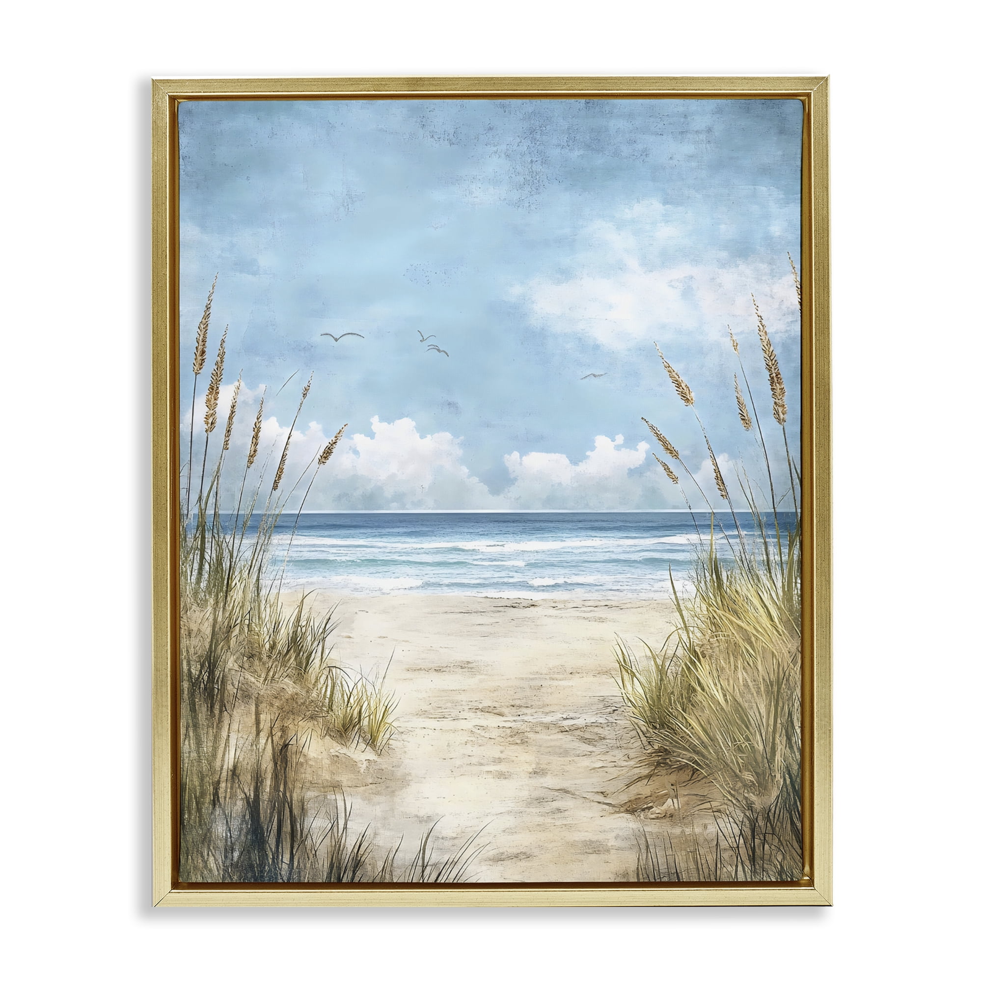 Stupell Industries Free Seagulls over Beach Dunes Gold Framed Floater Canvas Wall Art, design by Creative Studio