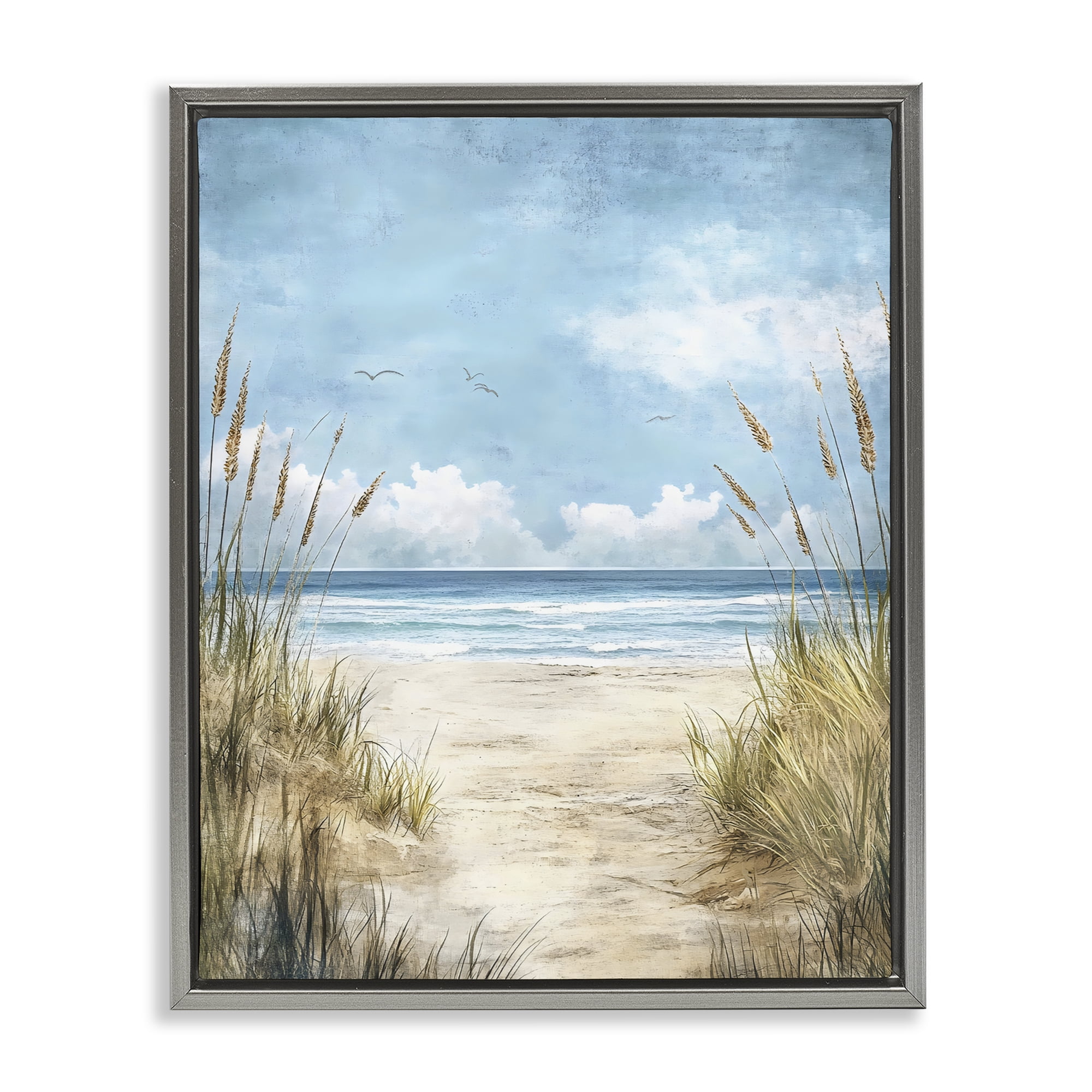 Stupell Industries Free Seagulls over Beach Dunes Gray Framed Floater Canvas Wall Art, design by Creative Studio