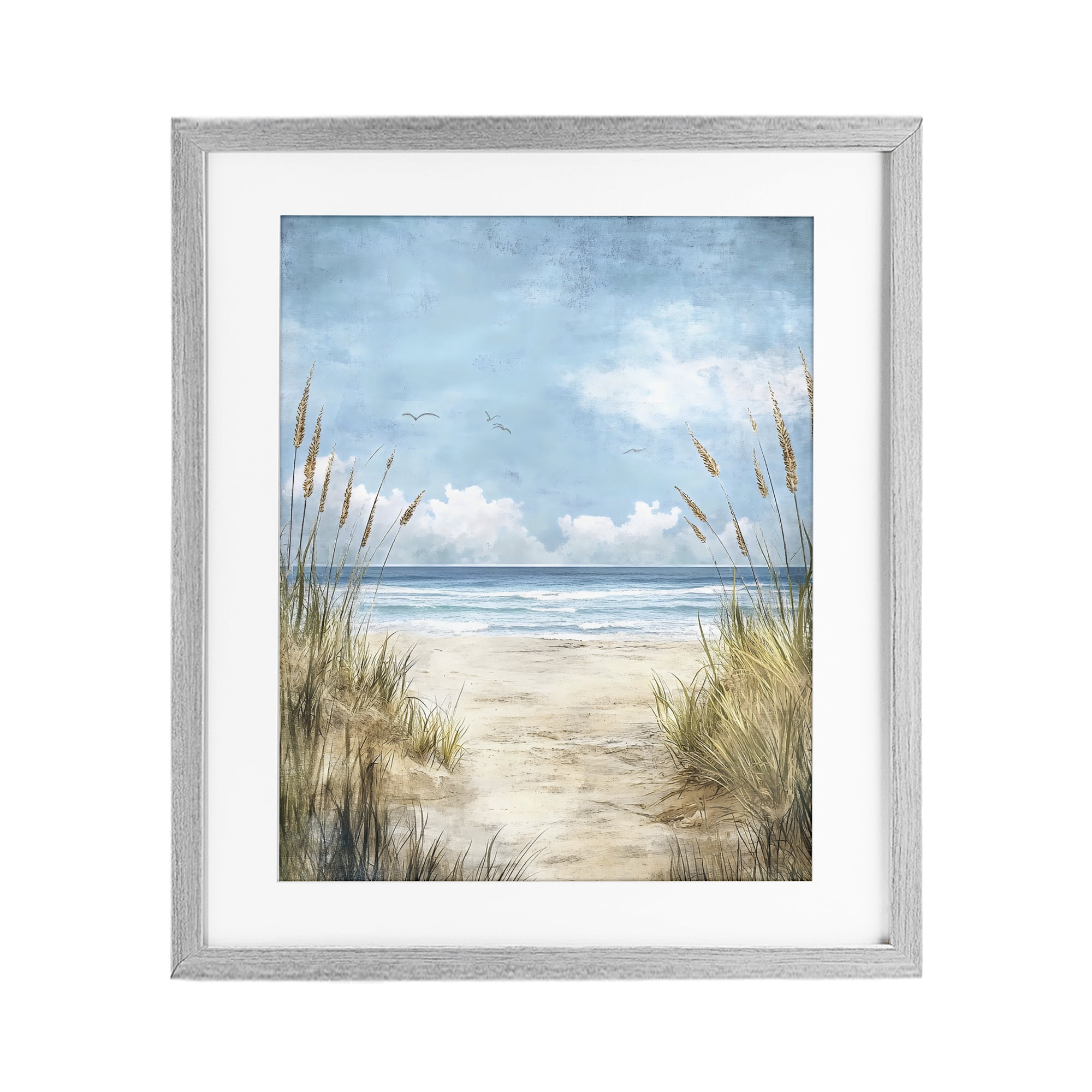 Stupell Industries Free Seagulls over Beach Dunes Gray Framed Print Under Glass, design by Creative Studio