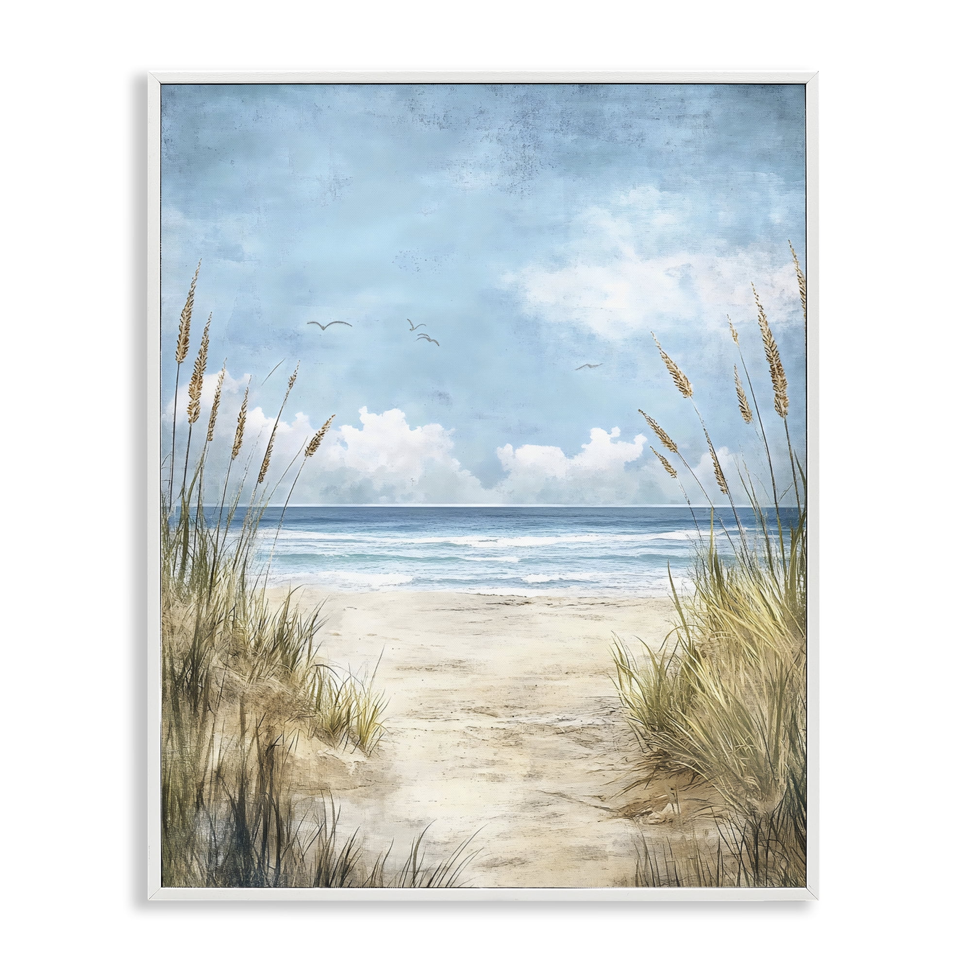 Stupell Industries Free Seagulls over Beach Dunes White Framed Giclee Art, design by Creative Studio