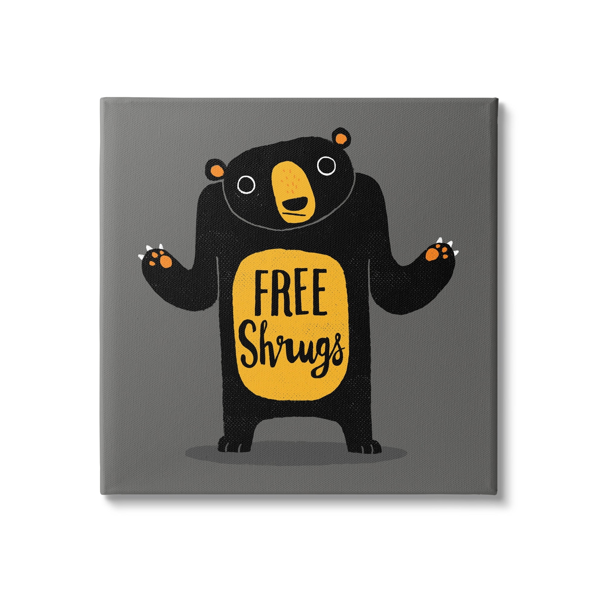 Stupell Industries Free Shrugs Phrase Funny Black Bear Illustration Canvas Wall Art, 30 x 30, Design by Michael Buxton