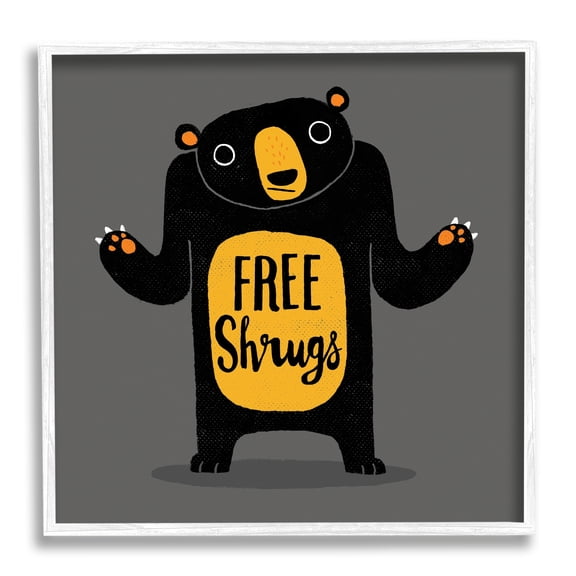 Stupell Industries Free Shrugs Phrase Funny Black Bear Illustration Framed Wall Art, 12 x 12, Design by Michael Buxton