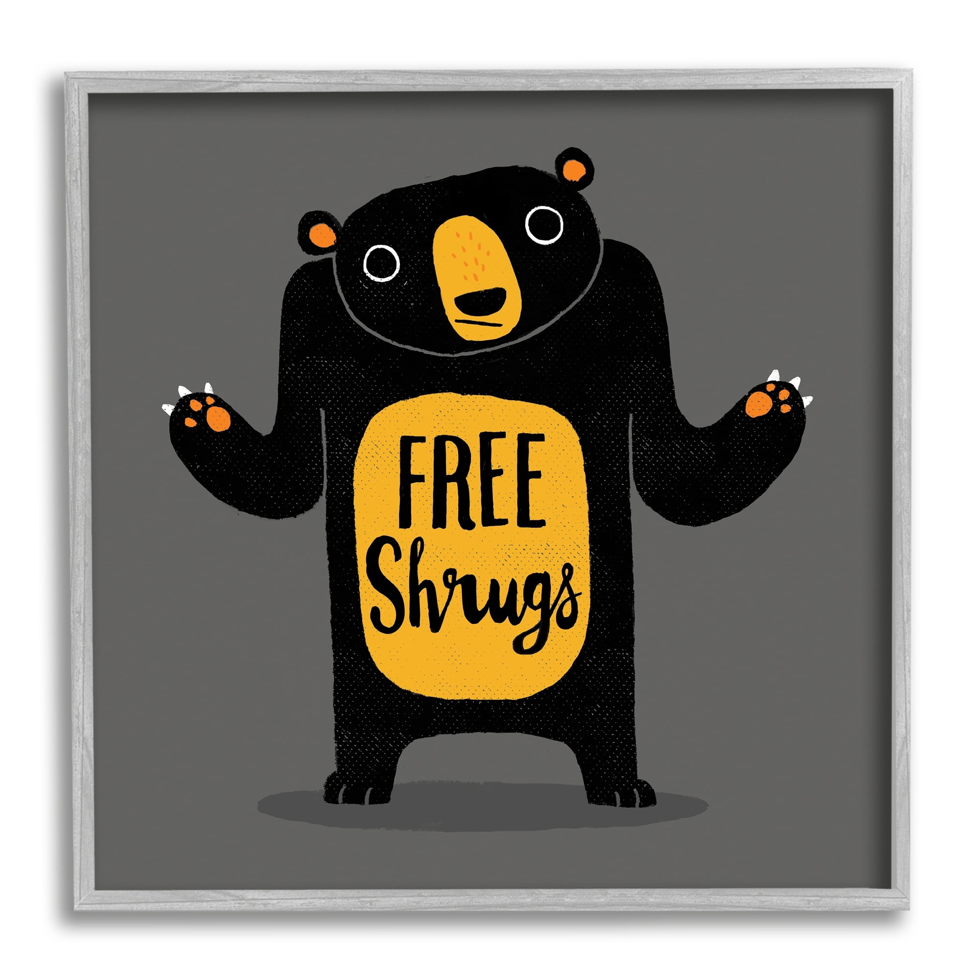 Stupell Industries Free Shrugs Phrase Funny Black Bear Illustration Framed Wall Art, 24 x 24, Design by Michael Buxton