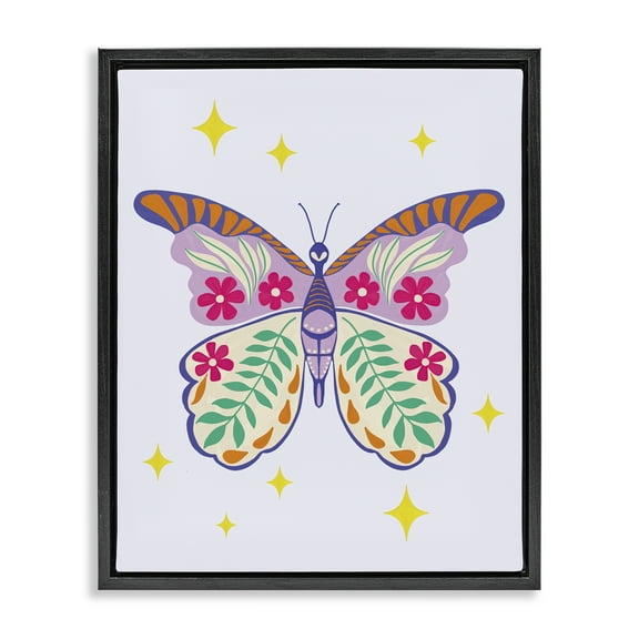 Stupell Industries Free Spirit Floral Butterfly Animals Painting Black Floater Framed Canvas Art Print Wall Art, 17 x 21