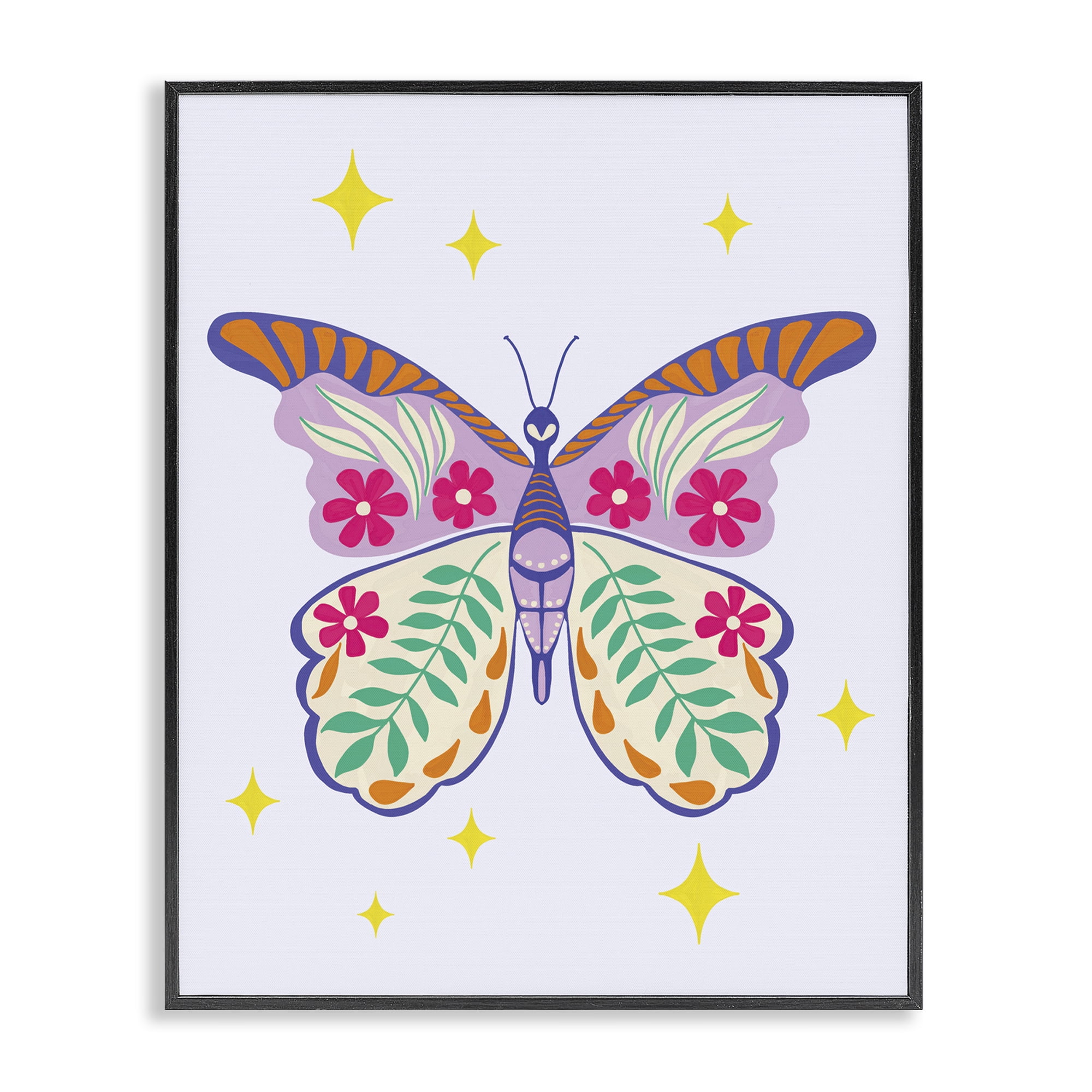 Stupell Industries Free Spirit Floral Butterfly Animals Painting Black Framed Art Print Wall Art, 16 x 20