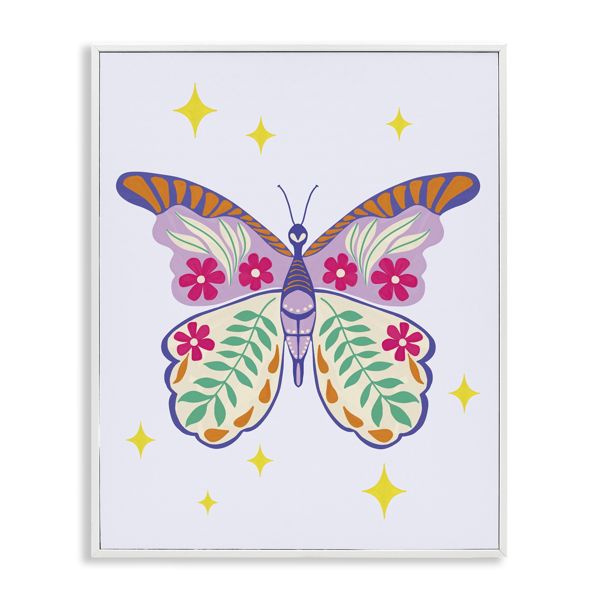 Stupell Industries Free Spirit Floral Butterfly Animals Painting White Framed Art Print Wall Art, 11 x 14