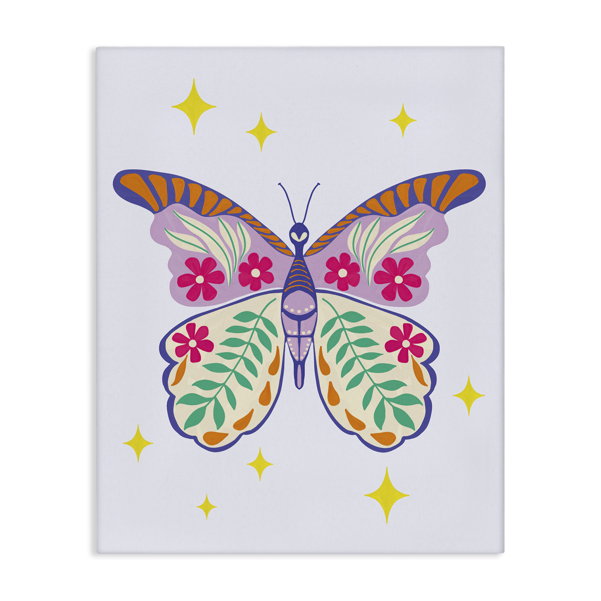 Stupell Industries Free Spirit Floral Butterfly Animals Painting Wrapped Canvas Art Print Wall Art, 24 x 30